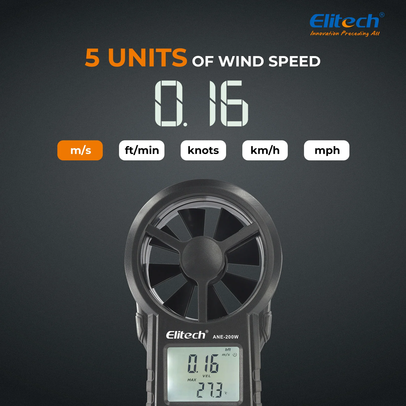 Elitech ANE-200W Bluetooth Anemometer, Digital Wind Speed Meter with Temperature and USB Data Export, CFM/CMM Air Flow Measurement, for HVAC and Environmental Testing - Image 2