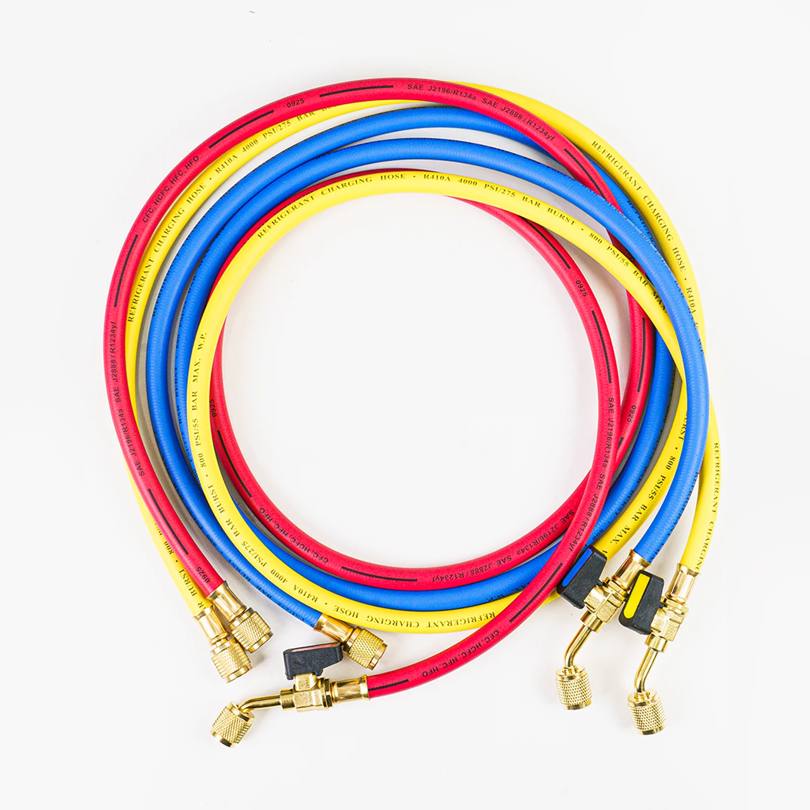 Elitech BVH-15SET-3 1/4" Ball Valve Refrigerant Charging Hoses, 60", 800 PSI, for R134A R410A R22 R12 Refrigerant Systems - Image 2