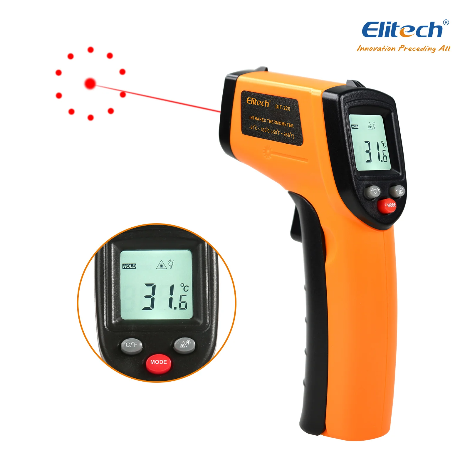 Elitech DIT-220 Infrared Thermometer – High-Precision, Non-Contact Temperature Gun with Laser Targeting, Adjustable Emissivity, and Self-Calibration