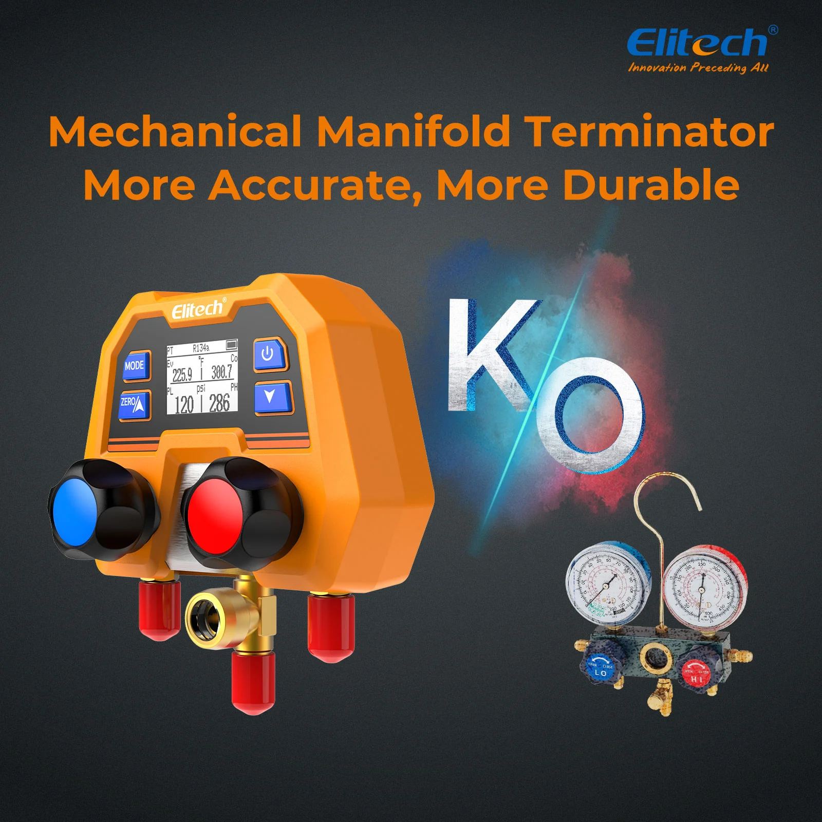 Elitech DMG-2SE-kit Digital Manifold Gauge for HVAC, Refrigeration & AC Systems – Pressure & Temperature Measurement, LCD Display with Hoses - Image 3