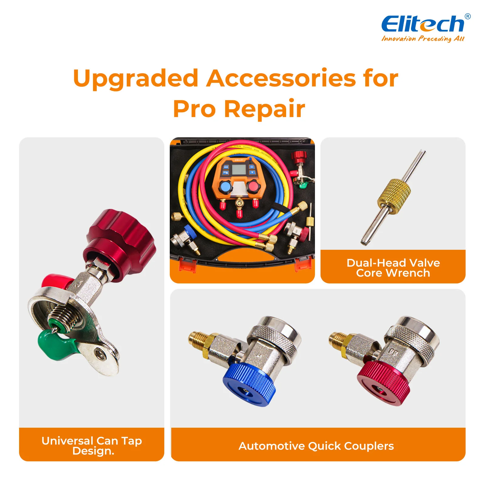 Elitech DMG-2SE-R134a-kit Digital AC Manifold Gauge Set, Automotive HVAC Vacuum Pressure Tester for Car Air Conditioning Repair, Supports R134a R1234yf R410A, 88 Refrigerants, Impact-Resistant Gauge with 2-Way Valve - Image 3