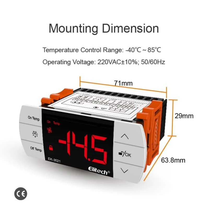 Elitech EK-3021 Two-way Output Digital Temperature Controller Refrigeration System with Defrost Mode, With Temperatue Sensor and Evaporator Defrost Sensor, Touch-Key - Image 5