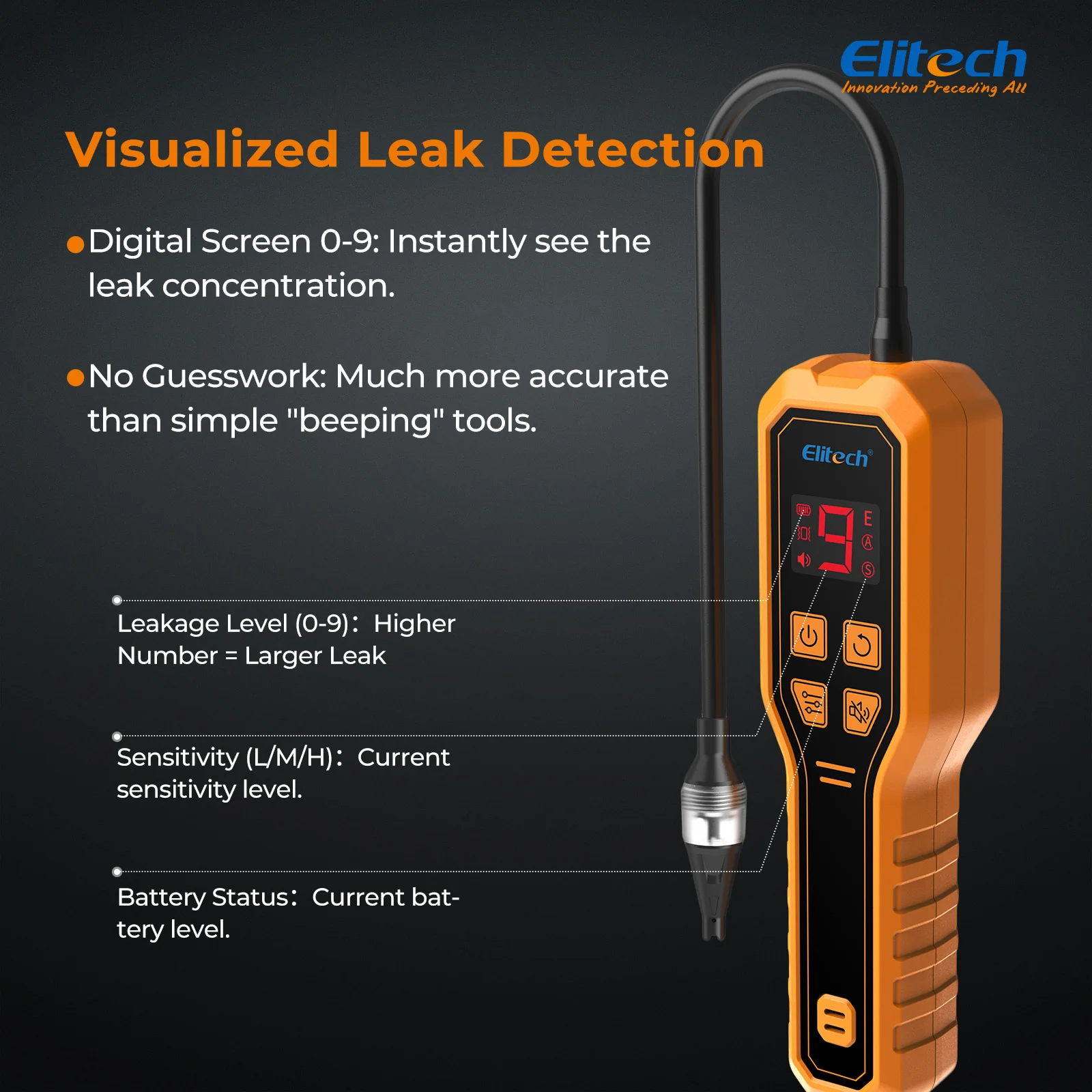 Elitech ELD-270 Heated Diode Refrigerant Leak Detector, HVAC Freon Sniffer with Digital Display & Vibration Alarm, High Sensitivity (2g/yr) for R410A R134a R1234yf R290 CFCs HCFCs HFCs - Image 2