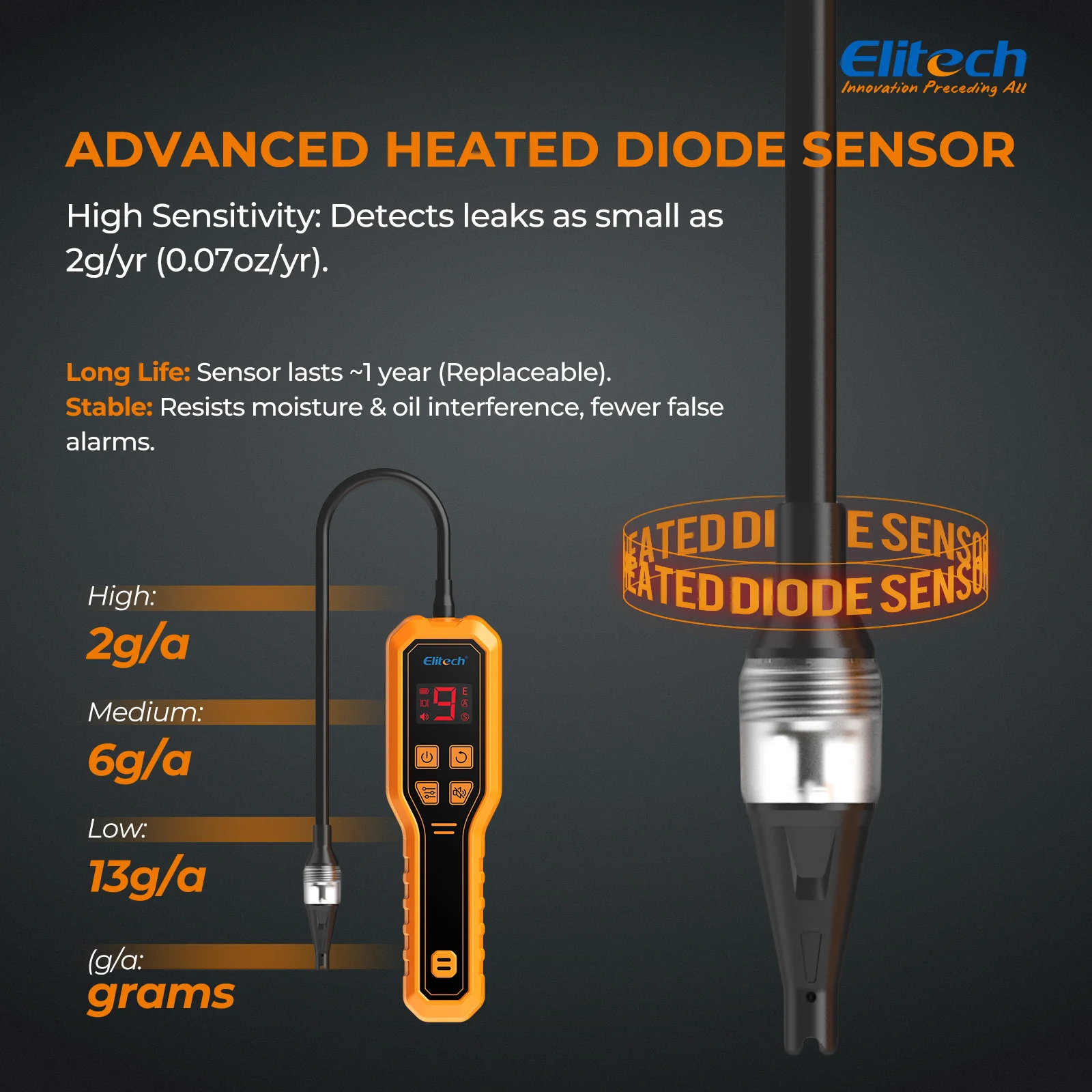 Elitech ELD-270 Heated Diode Refrigerant Leak Detector, HVAC Freon Sniffer with Digital Display & Vibration Alarm, High Sensitivity (2g/yr) for R410A R134a R1234yf R290 CFCs HCFCs HFCs - Image 3