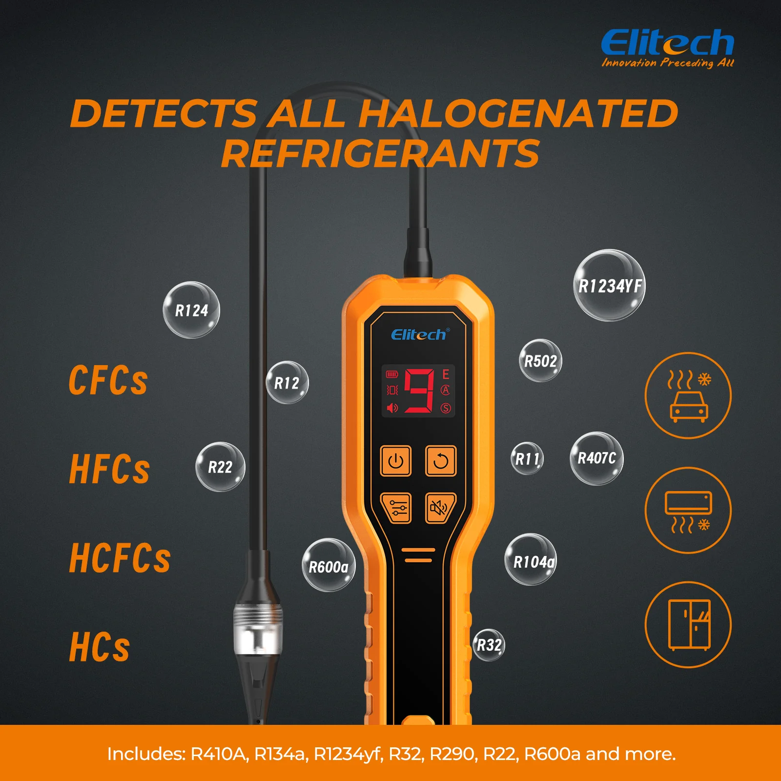 Elitech ELD-270 Heated Diode Refrigerant Leak Detector, HVAC Freon Sniffer with Digital Display & Vibration Alarm, High Sensitivity (2g/yr) for R410A R134a R1234yf R290 CFCs HCFCs HFCs - Image 6