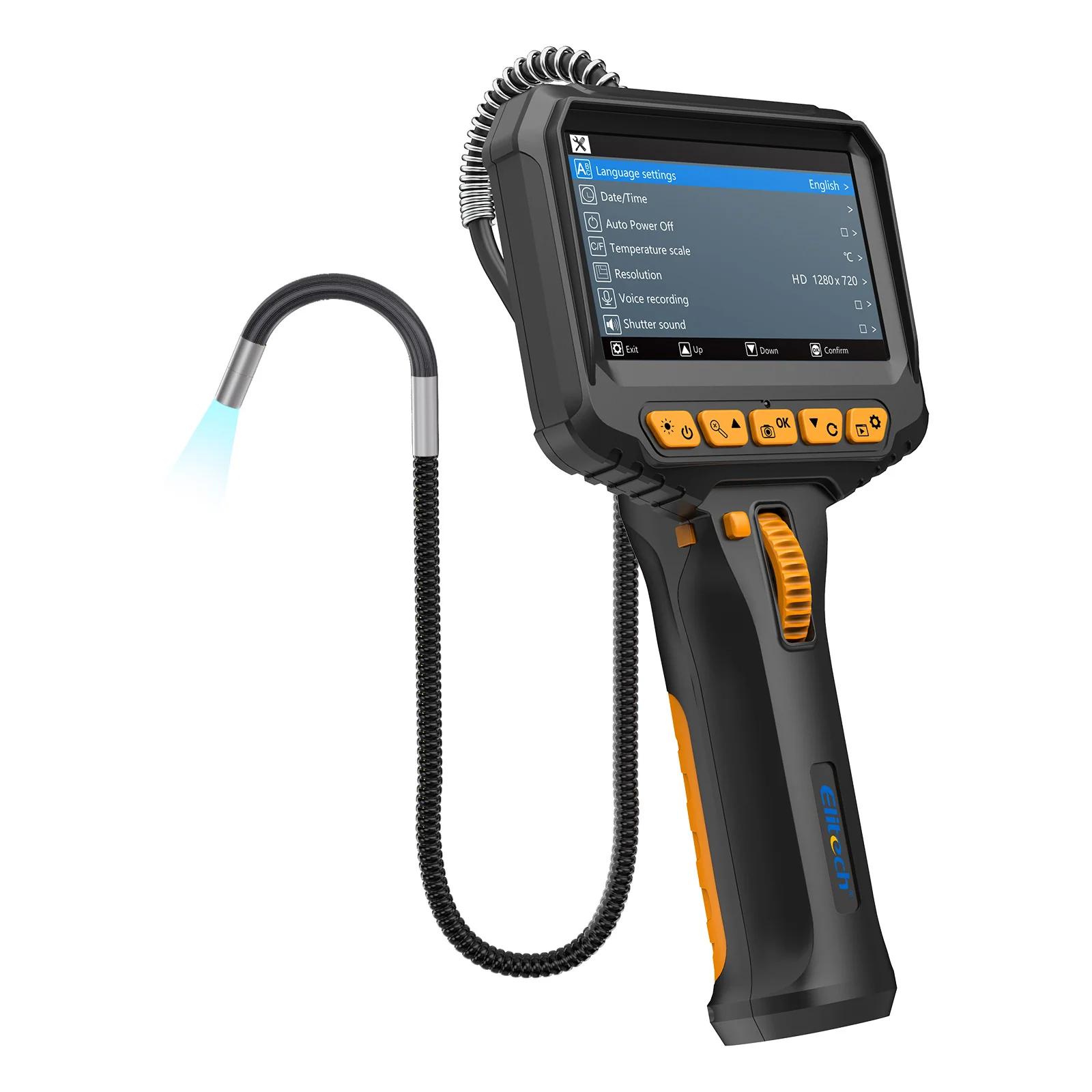 Elitech ELS240 Articulating Borescope Inspection Camera, Two-Way 180° Steering Endoscope with 4.3" IPS Screen, 6.2mm IP67 Waterproof Probe, 720P HD Industrial Scope for Automotive Mechanics - 1m