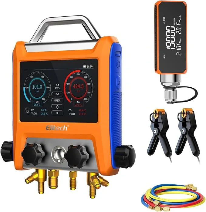 Elitech EMG-40VPro Digital 4 Valve Manifold Gauge HVAC with Refrigerant Hoses, Vacuum Gauge Micron Gauge, Temperature Clamps, OTA Upgrade, Wireless APP Control