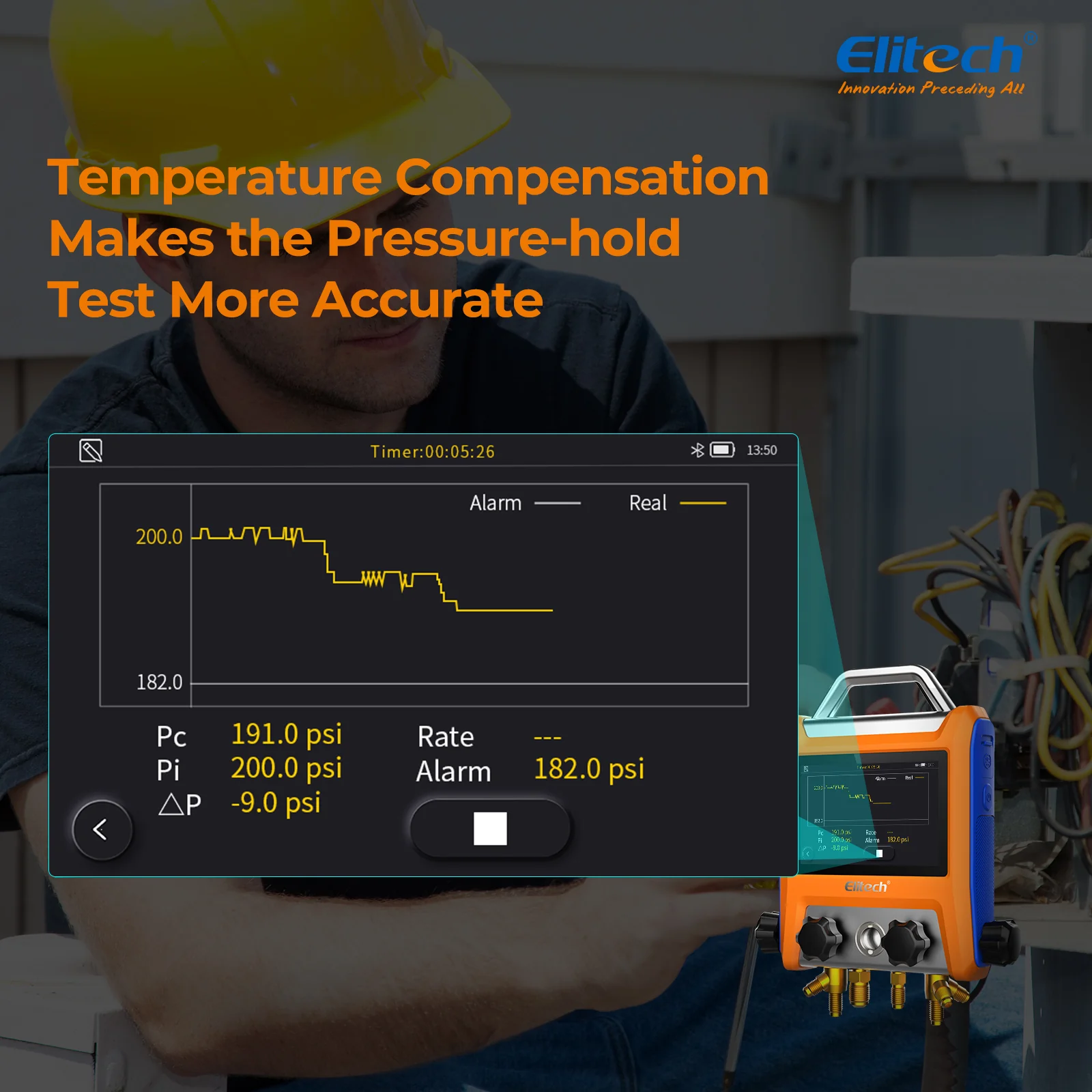Elitech EMG-40VPro Digital 4 Valve Manifold Gauge HVAC with Refrigerant Hoses, Vacuum Gauge Micron Gauge, Temperature Clamps, OTA Upgrade, Wireless APP Control - Image 4