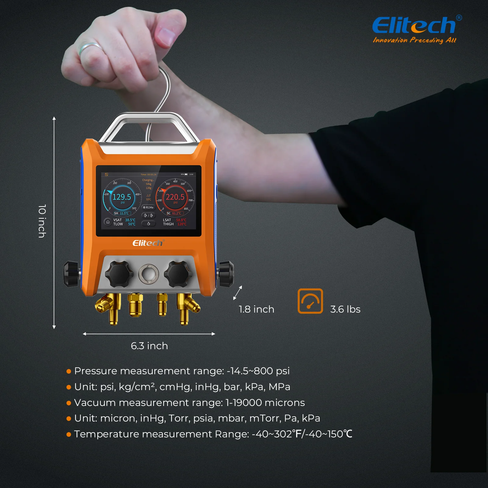 Elitech EMG-40VPro Digital 4 Valve Manifold Gauge HVAC with Refrigerant Hoses, Vacuum Gauge Micron Gauge, Temperature Clamps, OTA Upgrade, Wireless APP Control - Image 7