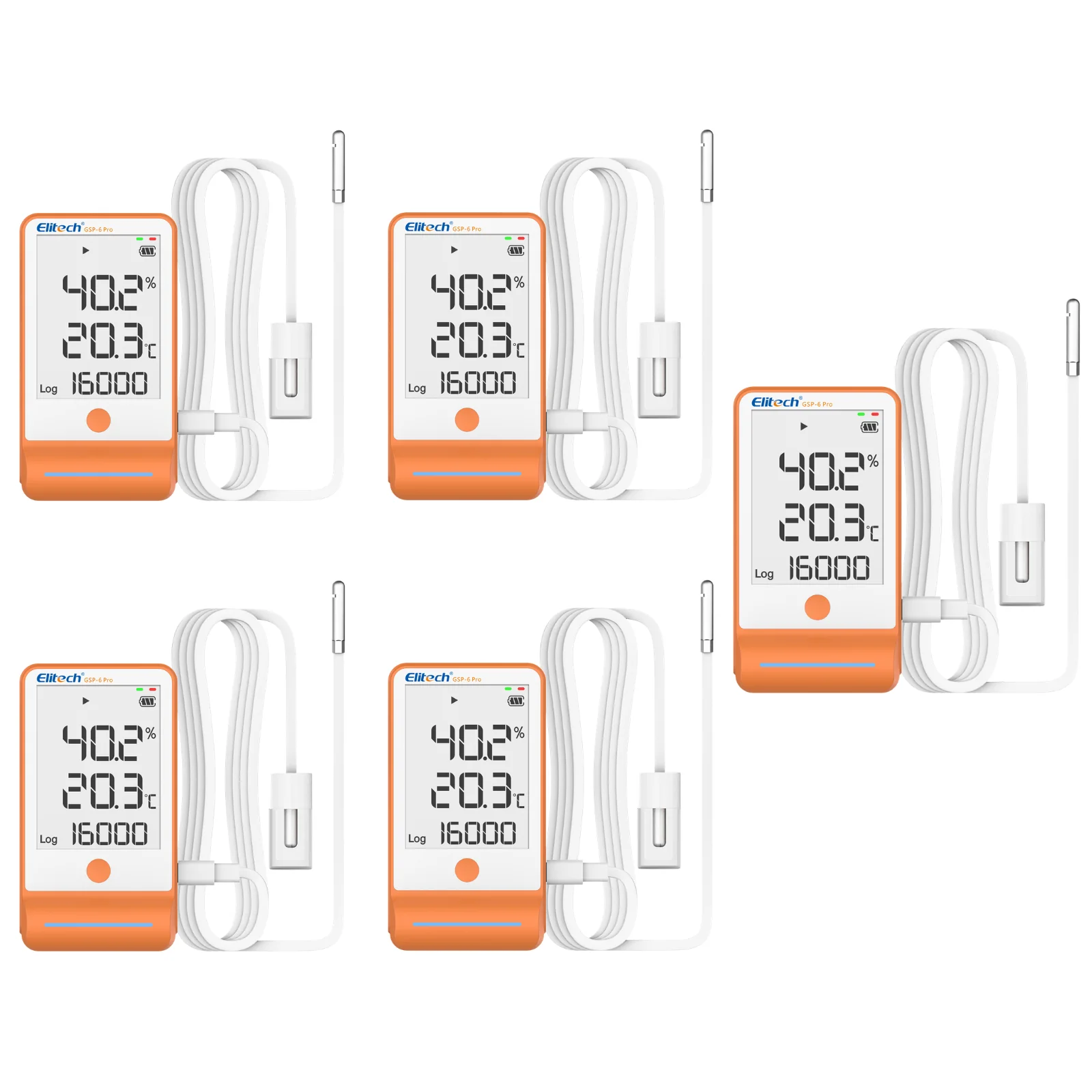 【Pack】Elitech GSP-6 Pro GLE/THE Temperature and Humidity Data Logger with Glycol Bottle Temperature Sensor Dual External Sensors