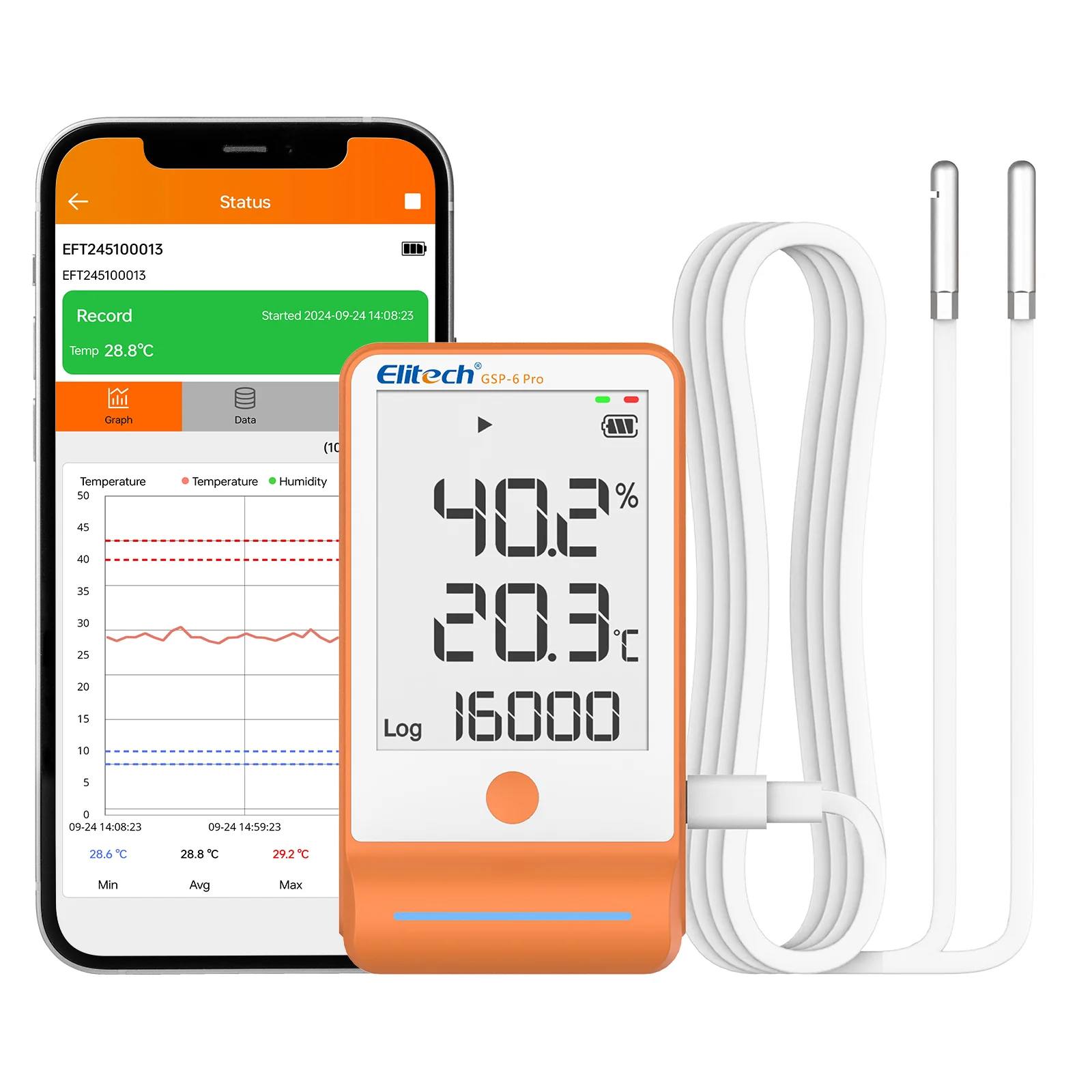 【Pack】Elitech GSP-6Pro TE&THE Bluetooth Temperature and Humidity Data Logger Recorder with Calibration Certificate, 100000 Points, Shadow Data - Image 2