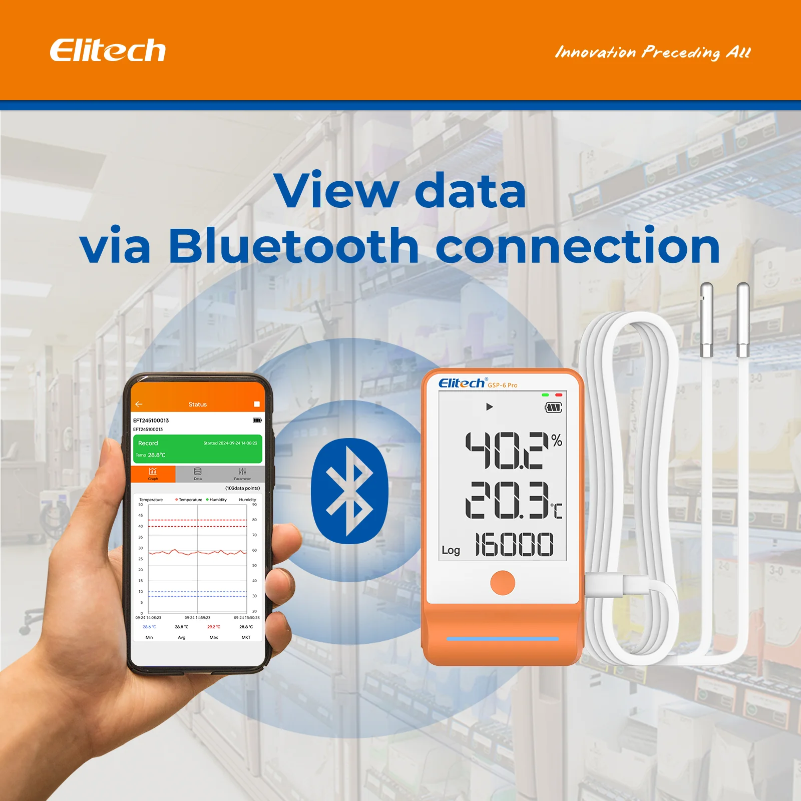 【Pack】Elitech GSP-6Pro TE&THE Bluetooth Temperature and Humidity Data Logger Recorder with Calibration Certificate, 100000 Points, Shadow Data - Image 3
