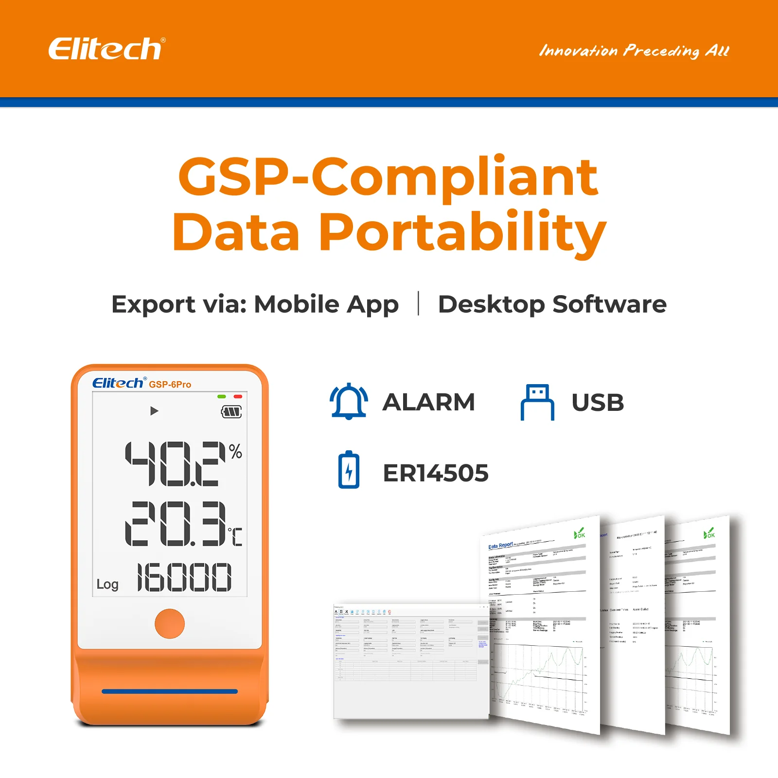 【Pack】Elitech GSP-6Pro TE&THE Bluetooth Temperature and Humidity Data Logger Recorder with Calibration Certificate, 100000 Points, Shadow Data - Image 8