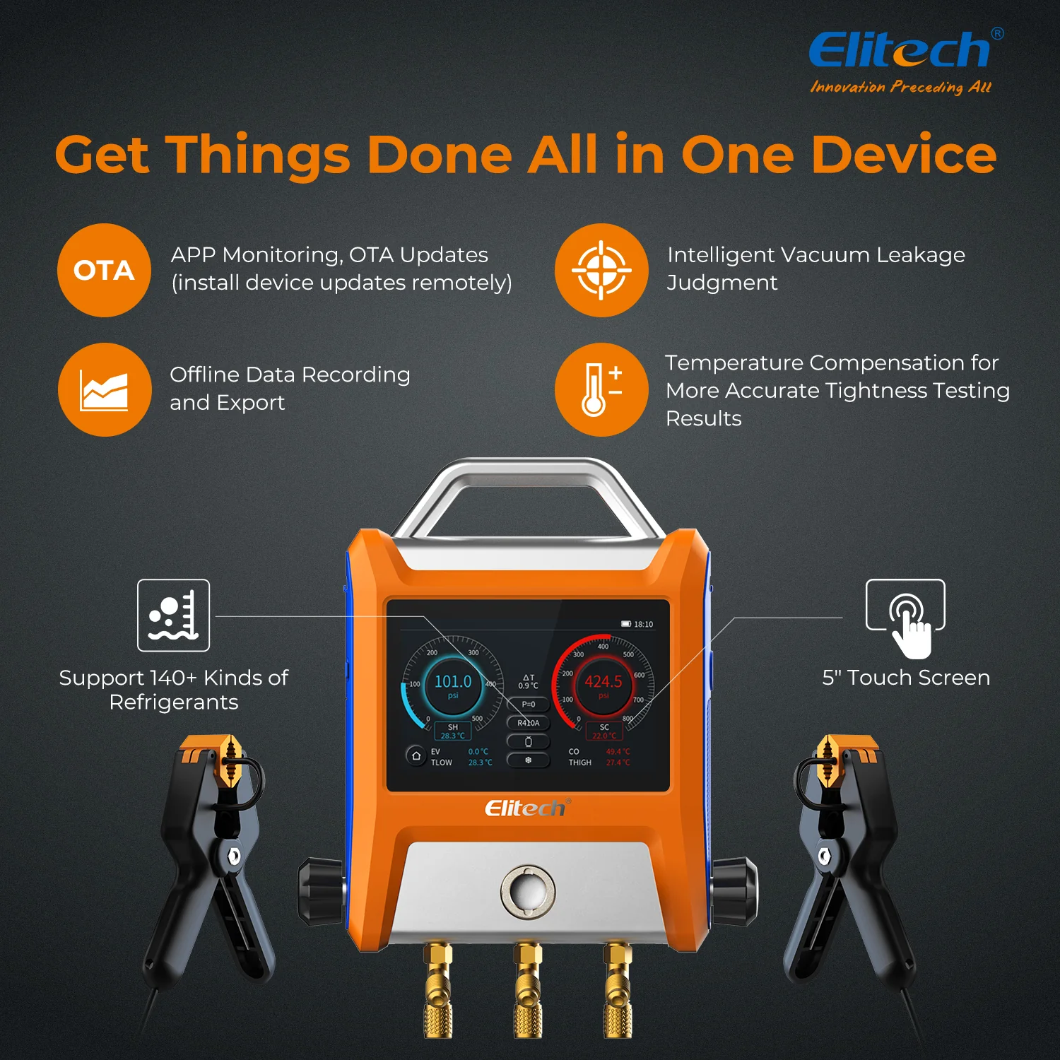 Elitech HVAC Tools Set B - ILD-200 Refrigerant Leak Detector & EMG-20V Intelligent Digital Manifold & V700 Intelligent Vacuum Pump - Image 5