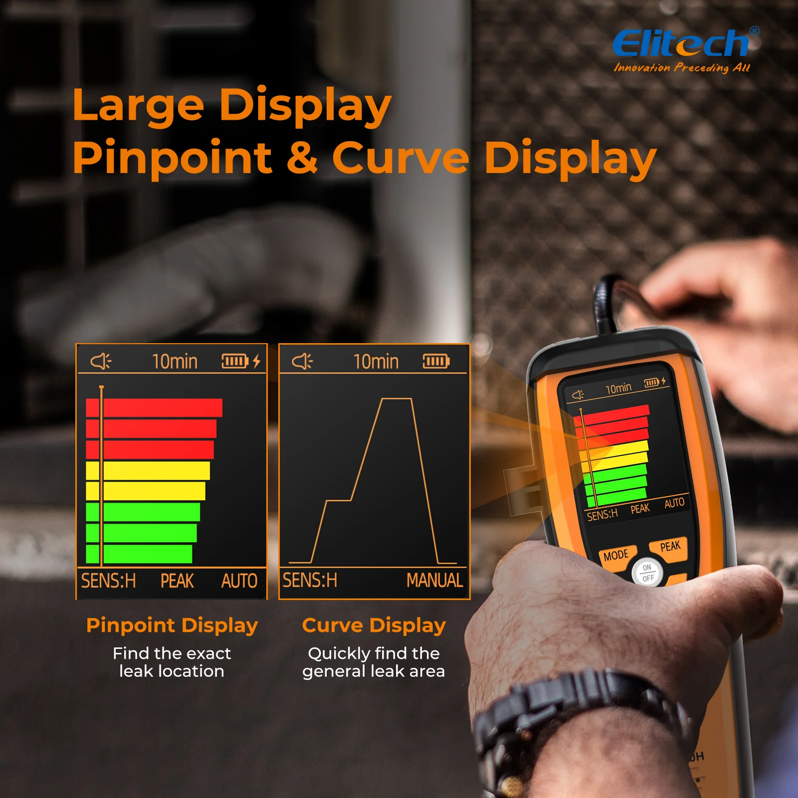 Elitech ILD-100H Portable Heated Diode Refrigerant Leak Detector - High-Sensitivity Halogen Refrigerant Leakage Detection Tool for HVAC & Automotive A/C, Quick Leak Location, Sound + Graphic Alerts - Image 3
