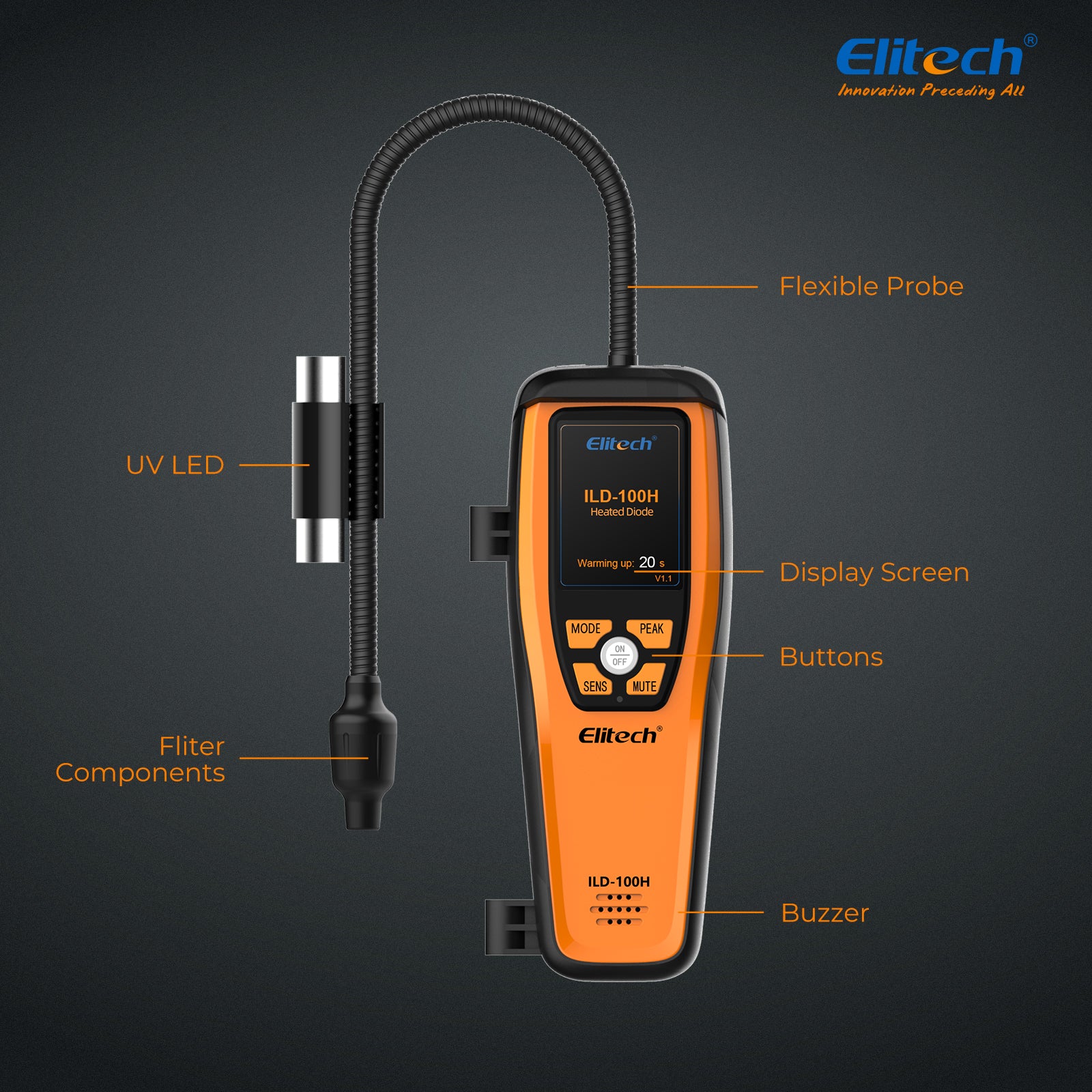Elitech ILD-100H Portable Heated Diode Refrigerant Leak Detector - High-Sensitivity Halogen Refrigerant Leakage Detection Tool for HVAC & Automotive A/C, Quick Leak Location, Sound + Graphic Alerts - Image 5