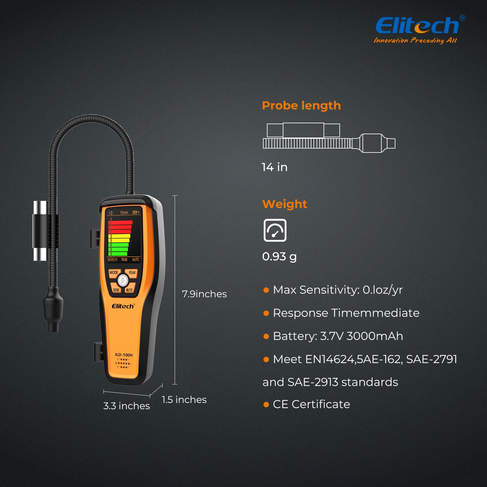 Elitech ILD-100H Portable Heated Diode Refrigerant Leak Detector - High-Sensitivity Halogen Refrigerant Leakage Detection Tool for HVAC & Automotive A/C, Quick Leak Location, Sound + Graphic Alerts - Image 6