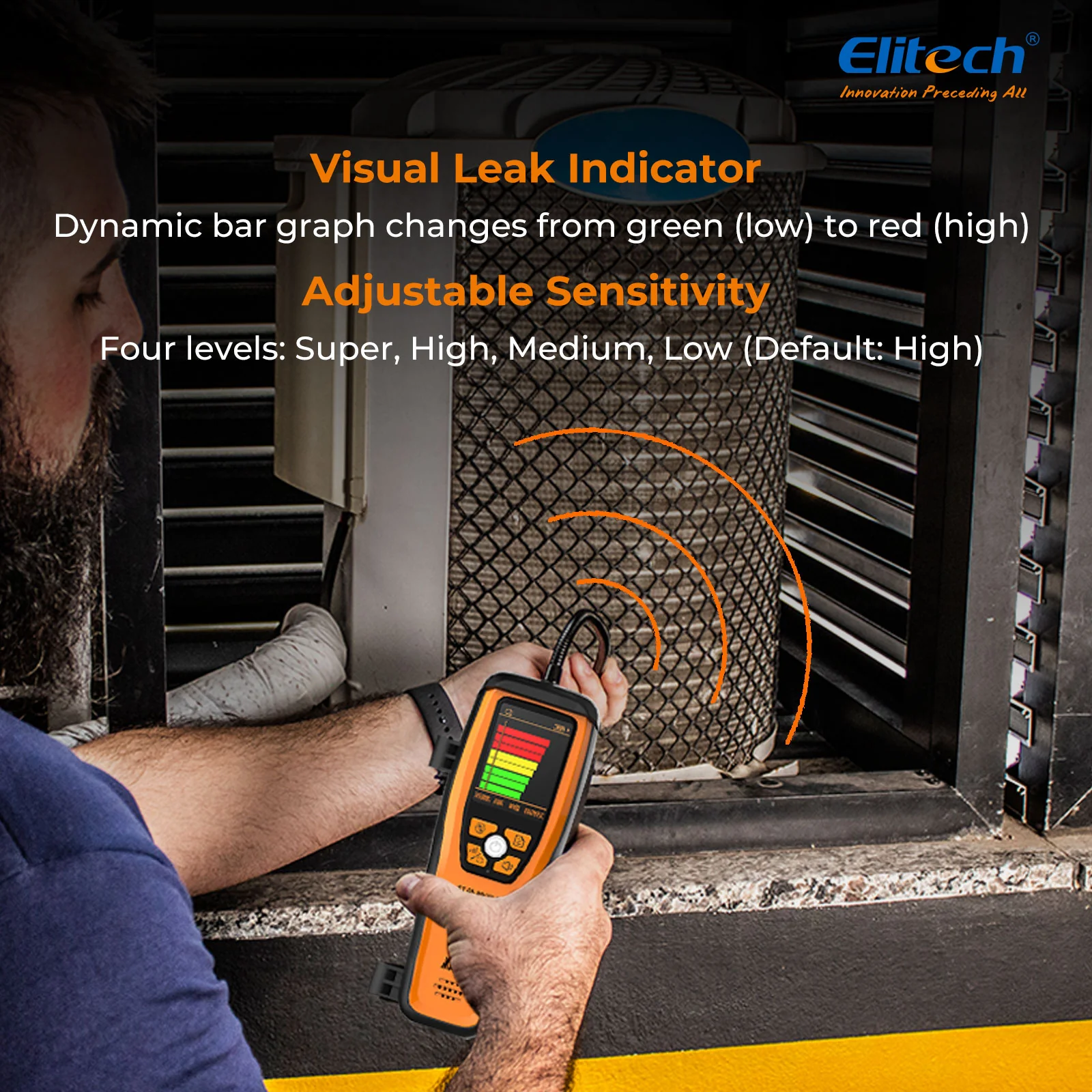Elitech ILD-200 MAX Infrared Refrigerant Leak Detector High-Precision HVAC/R Leak Detection, 10-Year Sensor Lifetime, 1g/a Ultra-Low Detection, 4 Sensitivity Levels, Rechargeable Battery, TFT Display & Sound Alarm - Image 4