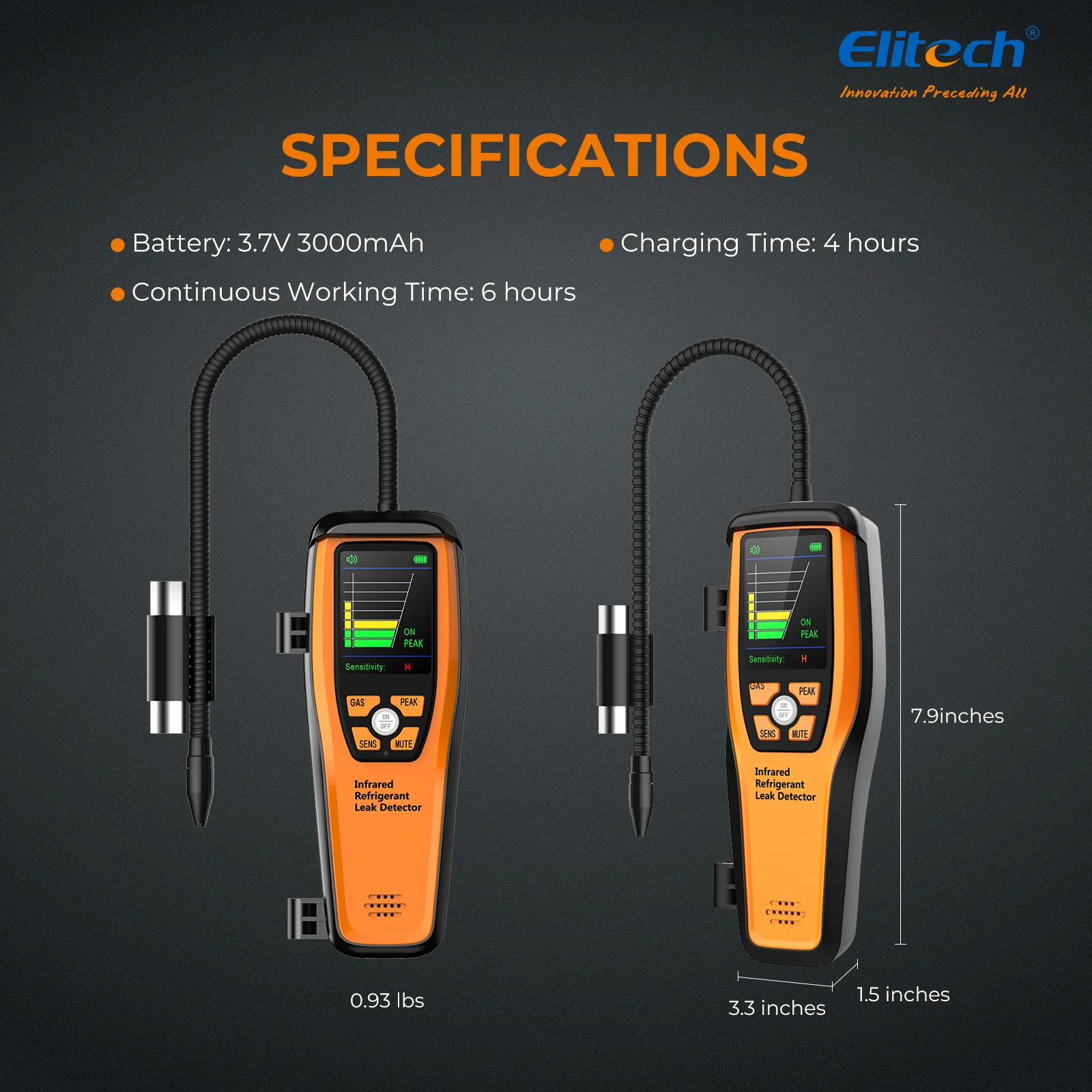 Elitech ILD-300 Electronic Refrigerant Heat Pump Leak Detector HVAC, Freon Leak Detector, Infrared Sensor up to 10 years' service life, 4g/yr, Gas Selection - Image 6