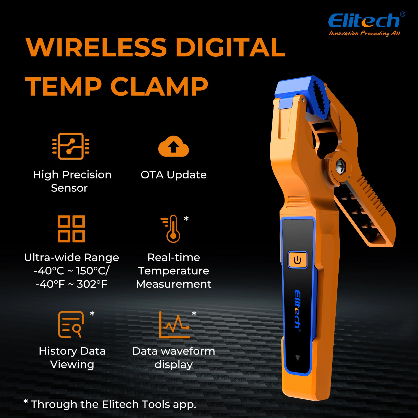 Elitech IPT-01 Wireless Temperature Clamp for HVAC Heating and Cooling Systems T-Type Thermometer, High Precision, Data Logging & Remote Monitoring HVAC Temperature Probe with Bluetooth and App Operation - Image 2