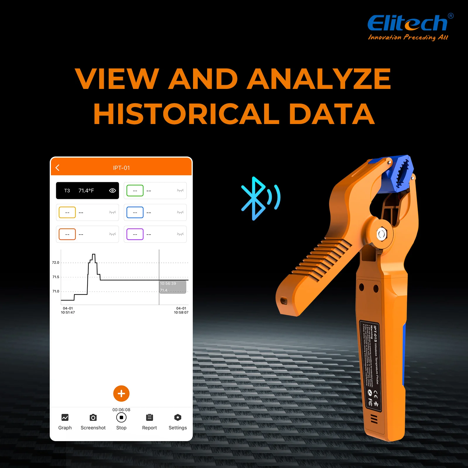 Elitech IPT-01 Wireless Temperature Clamp for HVAC Heating and Cooling Systems T-Type Thermometer, High Precision, Data Logging & Remote Monitoring HVAC Temperature Probe with Bluetooth and App Operation - Image 4