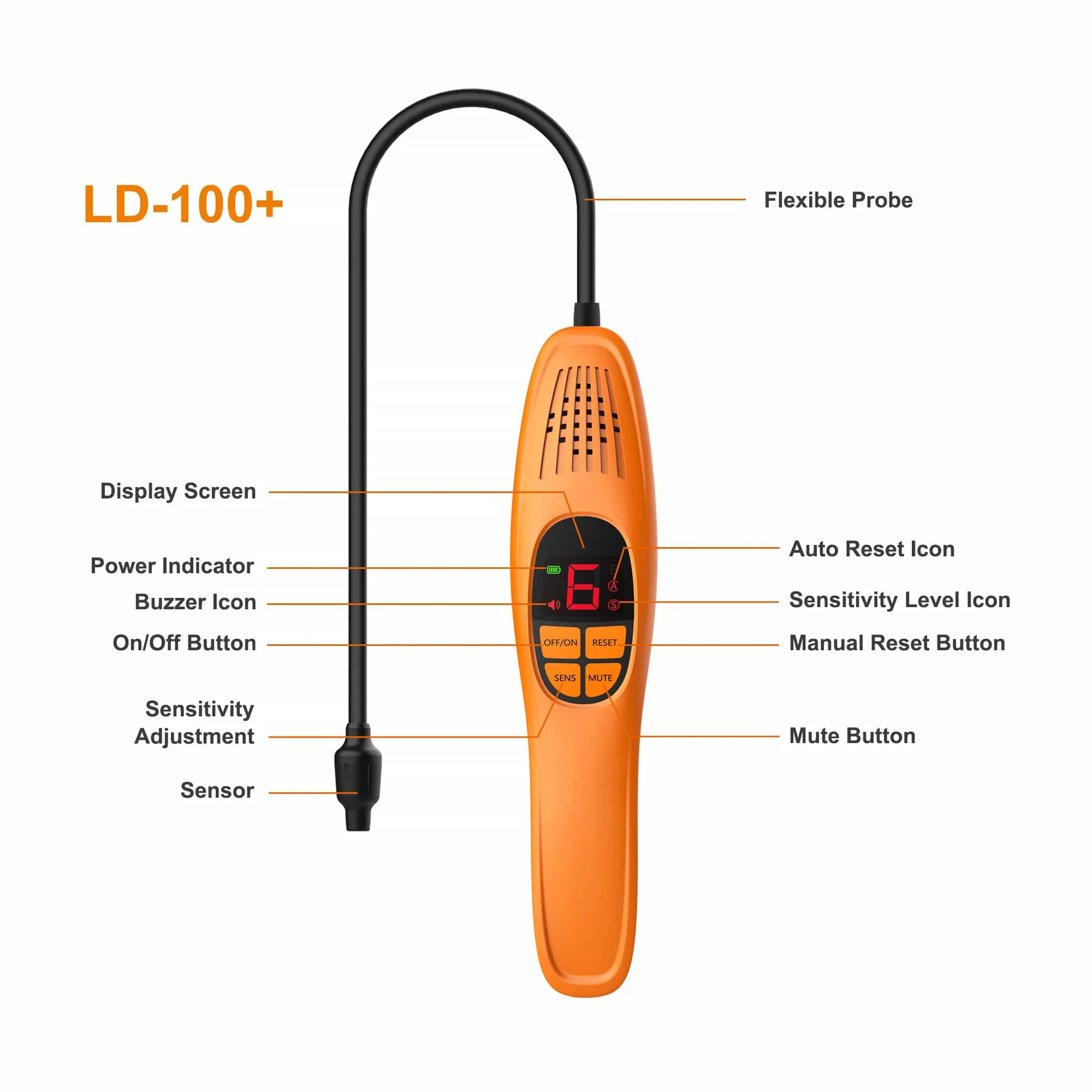 Elitech LD-100+ Upgraded Heated Diode Refrigerant Heat Pump Leak Detector, HVAC & Auto Air Conditioning Service Tool - Image 3