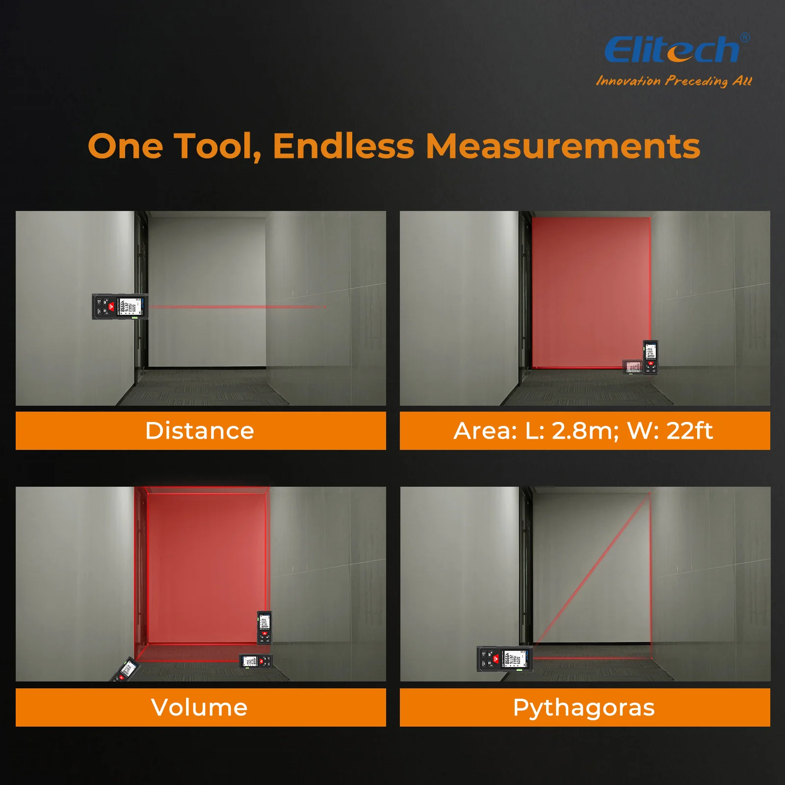 Elitech LDM-50S Laser Distance Meter, 165ft Digital Measure Tool ±2mm Accuracy, Area/Volume/Pythagoras Modes, Backlit LCD, 99 Records, Unit Switch – for Home & DIY - Image 3