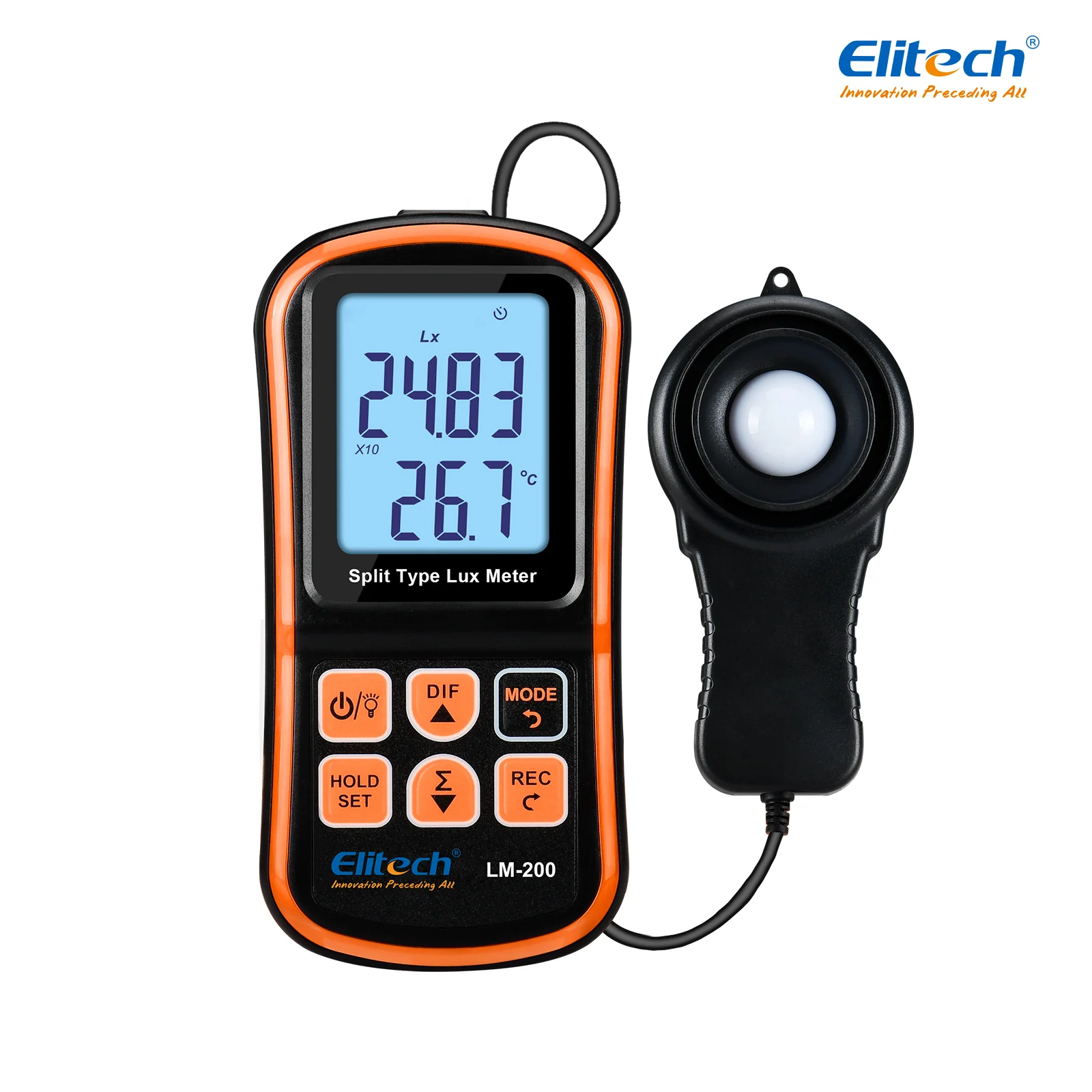 Elitech LM-200 Light Meter Digital Illuminance Meter Handheld Ambient Temperature Measurer Range up to 200,000 Lux, Ambient Temperature