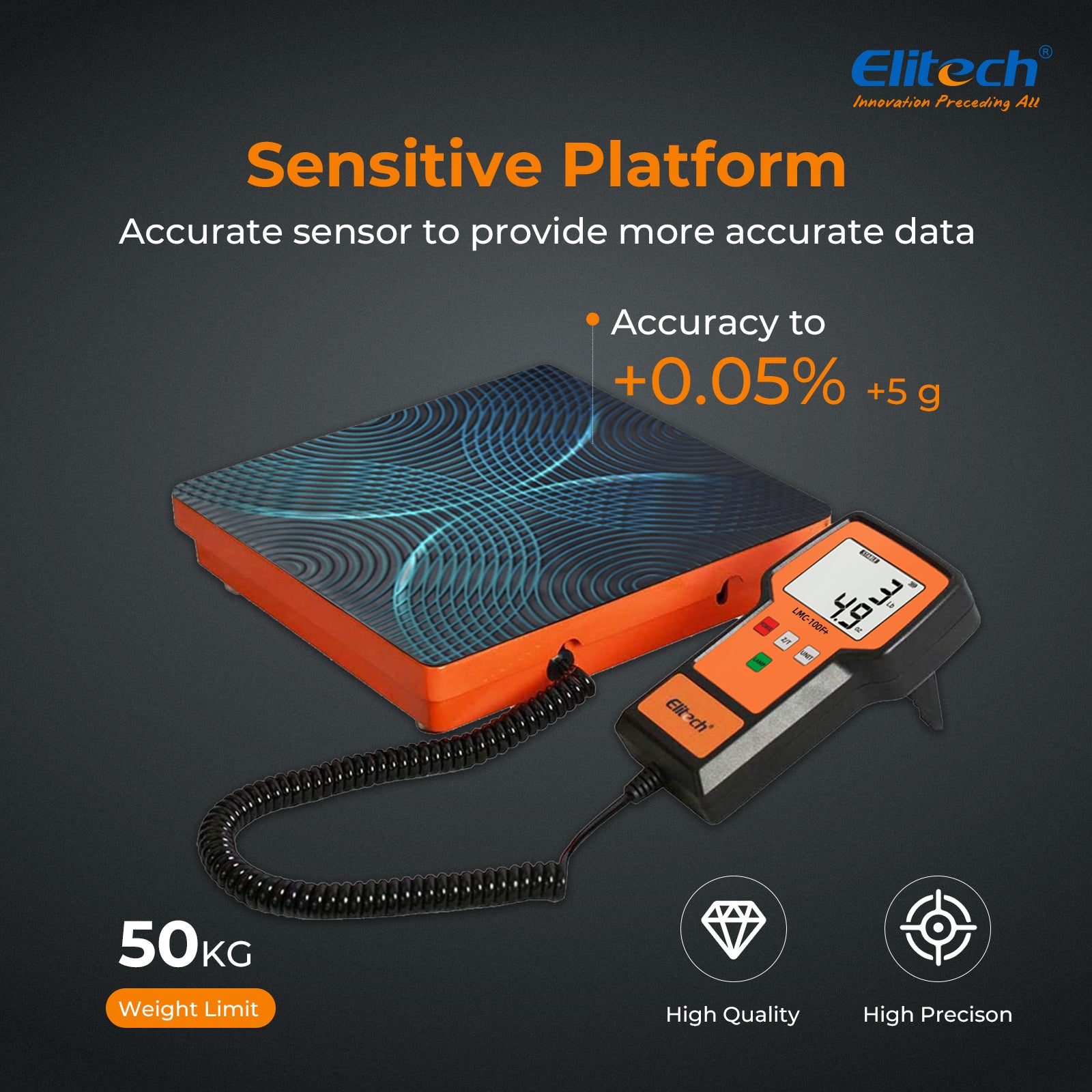 Elitech LMC-100F+ Refrigerant Heat Pump Scale Digital HVAC Charging Recovery Scale 110Lbs/50Kg, Resolution 2g - Image 4