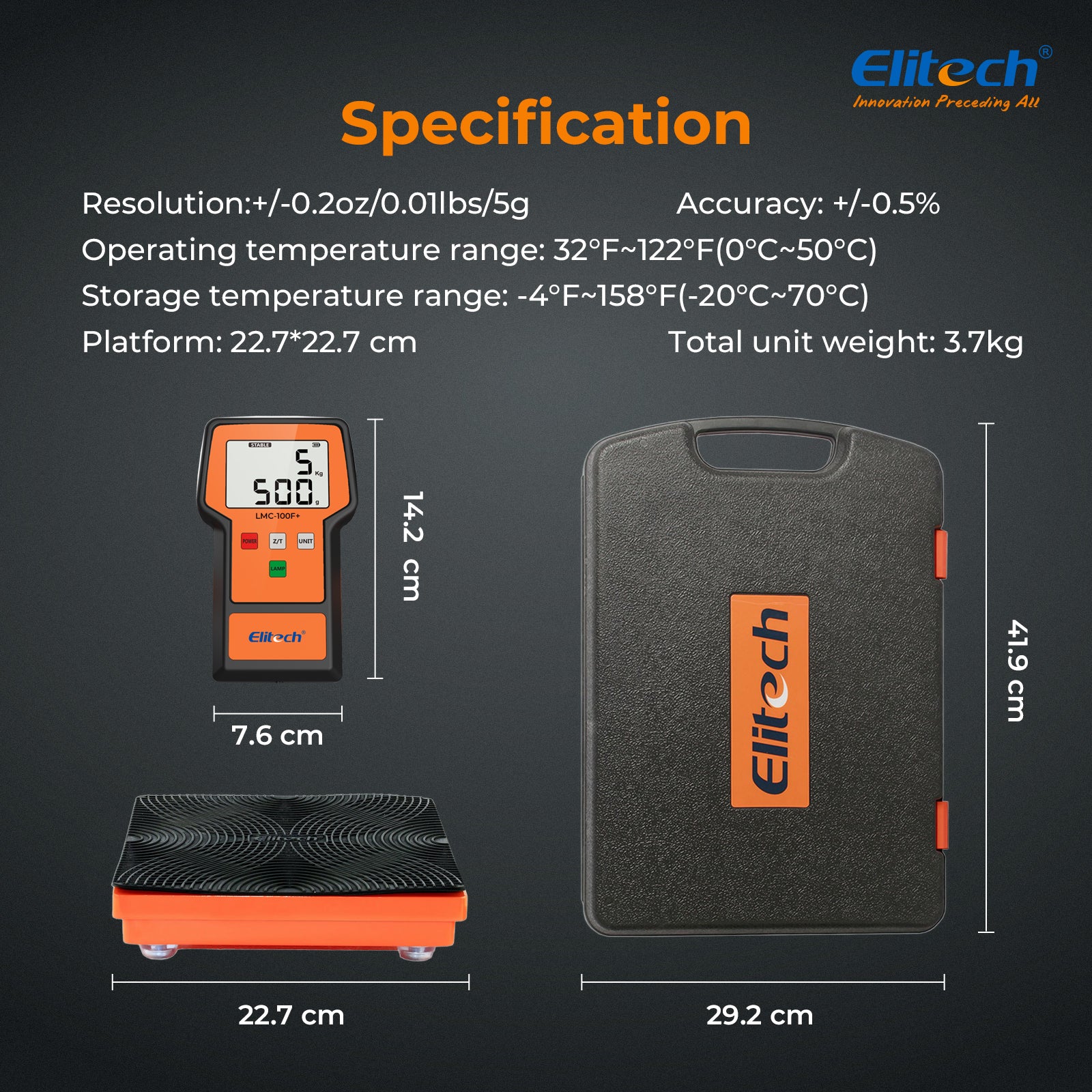 Elitech LMC-100F+ Refrigerant Heat Pump Scale Digital HVAC Charging Recovery Scale 110Lbs/50Kg, Resolution 2g - Image 7
