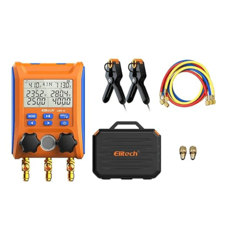Elitech LMG-10Plus Digital Manifold Gauge 2-Way Valve with Temperature Clamps & Hoses for HVAC Systems