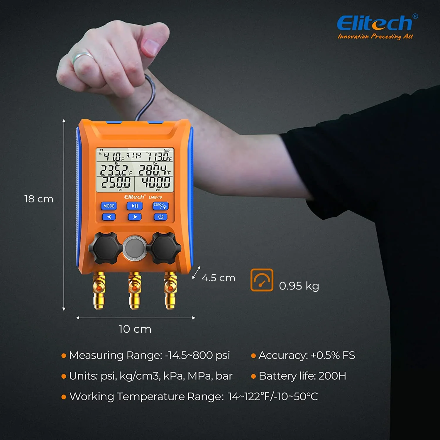 Elitech LMG-10 Refrigeration Heat Pump Digital Manifold Gauge Set, High-Precision Pressure Temperature Vacuum Leakage Tester Dignostic Meter Kit - Image 12