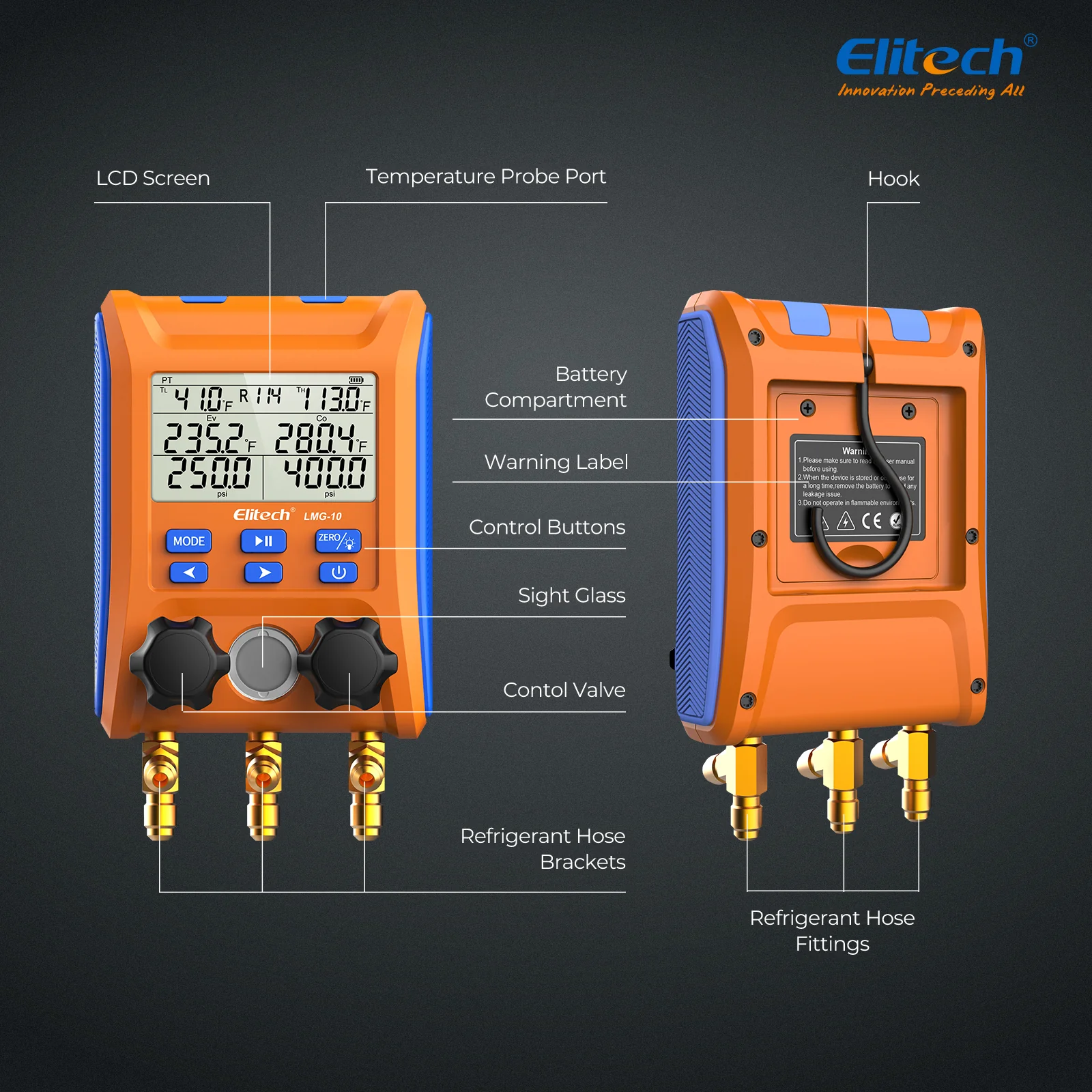 Elitech LMG-10 Refrigeration Heat Pump Digital Manifold Gauge Set, High-Precision Pressure Temperature Vacuum Leakage Tester Dignostic Meter Kit - Image 11