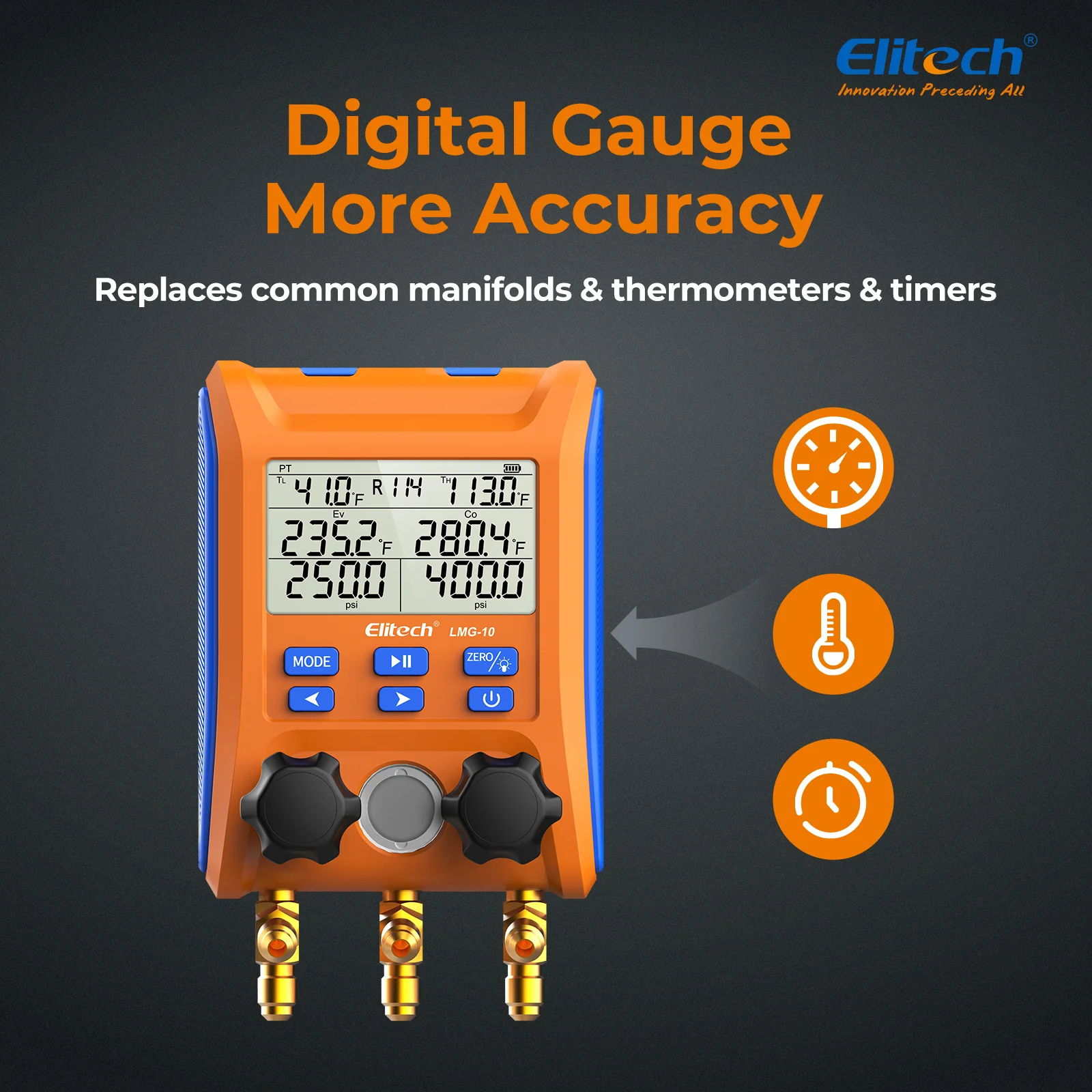 Elitech LMG-10 Refrigeration Heat Pump Digital Manifold Gauge Set, High-Precision Pressure Temperature Vacuum Leakage Tester Dignostic Meter Kit - Image 7