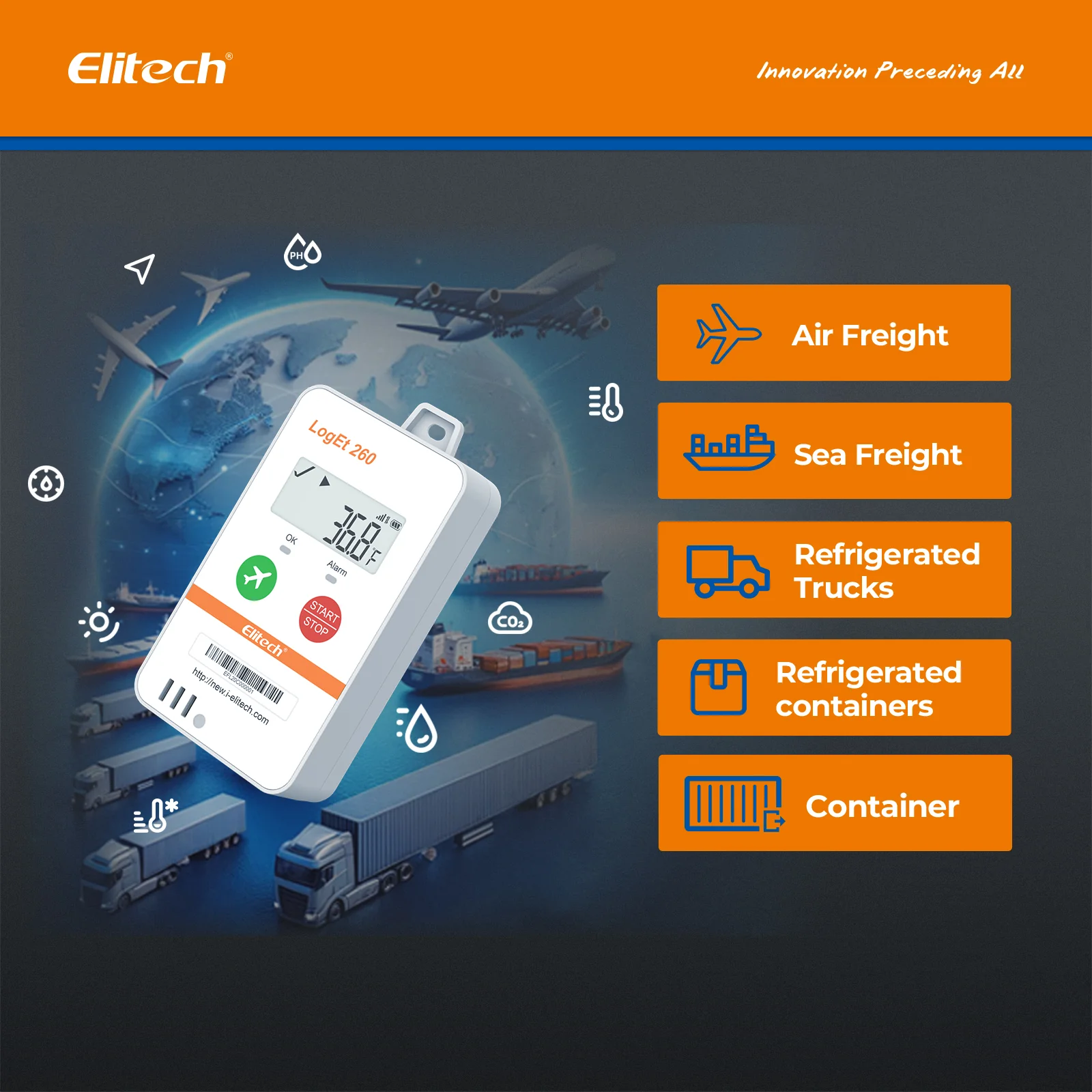 Elitech Loget 260-TH 4G Reusable Real-time Temperature & Humidity Data Logger Light/Shock/Location, Built-in SIM Card, 100000 Points - Image 3