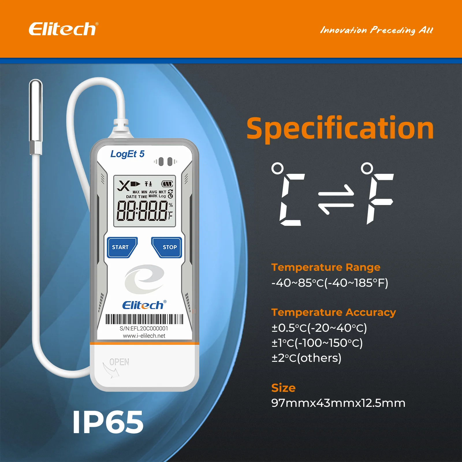 【Pack】Elitech LogEt 5 THE Temperature and Humidity Data Logger Reusable Recorder with External Probe, Shadow Data, Auto PDF/ CSV Report, 32000 Points (Copy) - Image 2