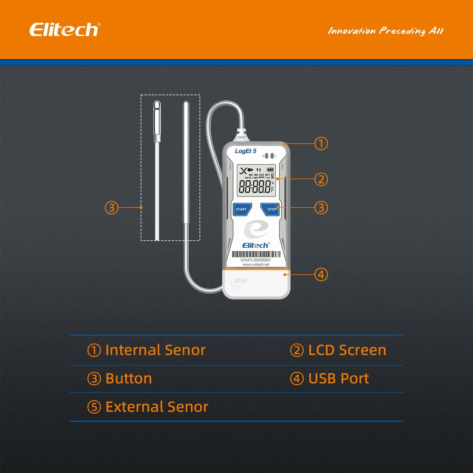 【Pack】Elitech LogEt 5 THE Temperature and Humidity Data Logger Reusable Recorder with External Probe, Shadow Data, Auto PDF/ CSV Report, 32000 Points (Copy) - Image 7