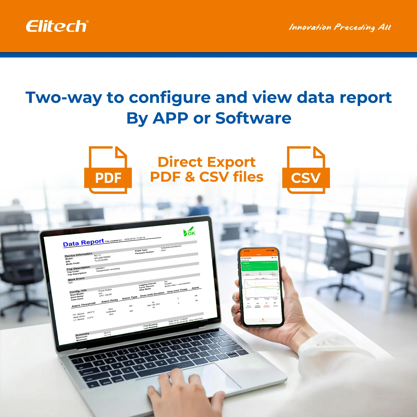 Elitech LogEt 5B Series Bluetooth Temperature Humidity Data Logger Reusable Recorder with Shadow Data, Auto PDF/ CSV Report, 32000 Points - Image 3