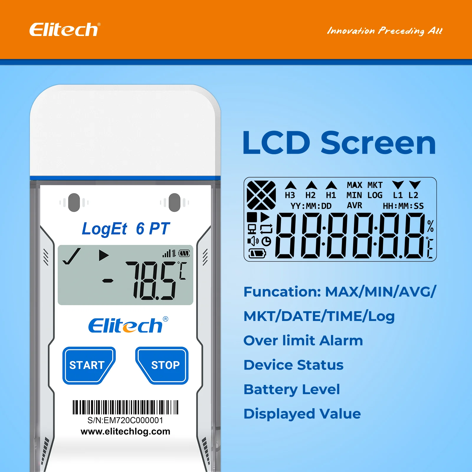 Elitech LogEt 6 PT Dry Ice Single-use USB Temperature Data Logger -85℃~50℃, 30 Days(Logging interval 5 min), 16000 Points, Shadow Data, PDF Report - Image 4