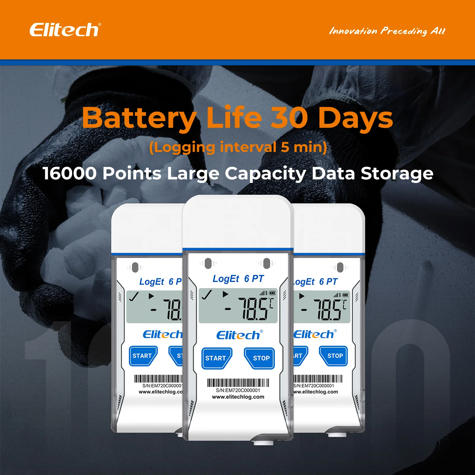 Elitech LogEt 6 PT Dry Ice Single-use USB Temperature Data Logger -85℃~50℃, 30 Days(Logging interval 5 min), 16000 Points, Shadow Data, PDF Report - Image 6