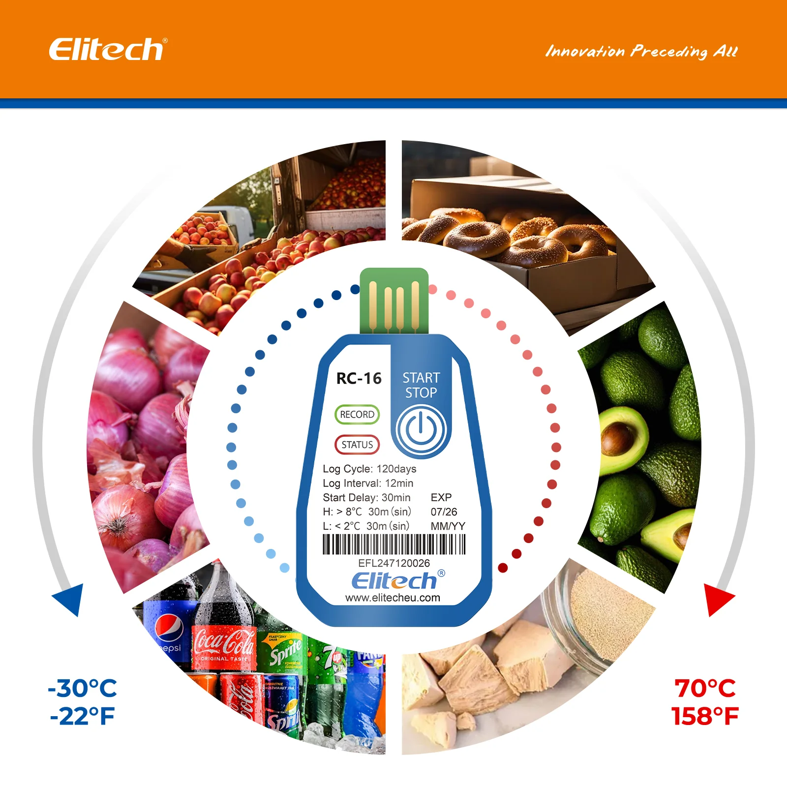 Elitech RC-16 Temperature Data Logger USB Disposable Temperature Recorder with 16000 Points, Auto PDF CSV Reports High Accuracy 120days Single Use for Frozen Transportation Cold Chain Fresh - Image 6