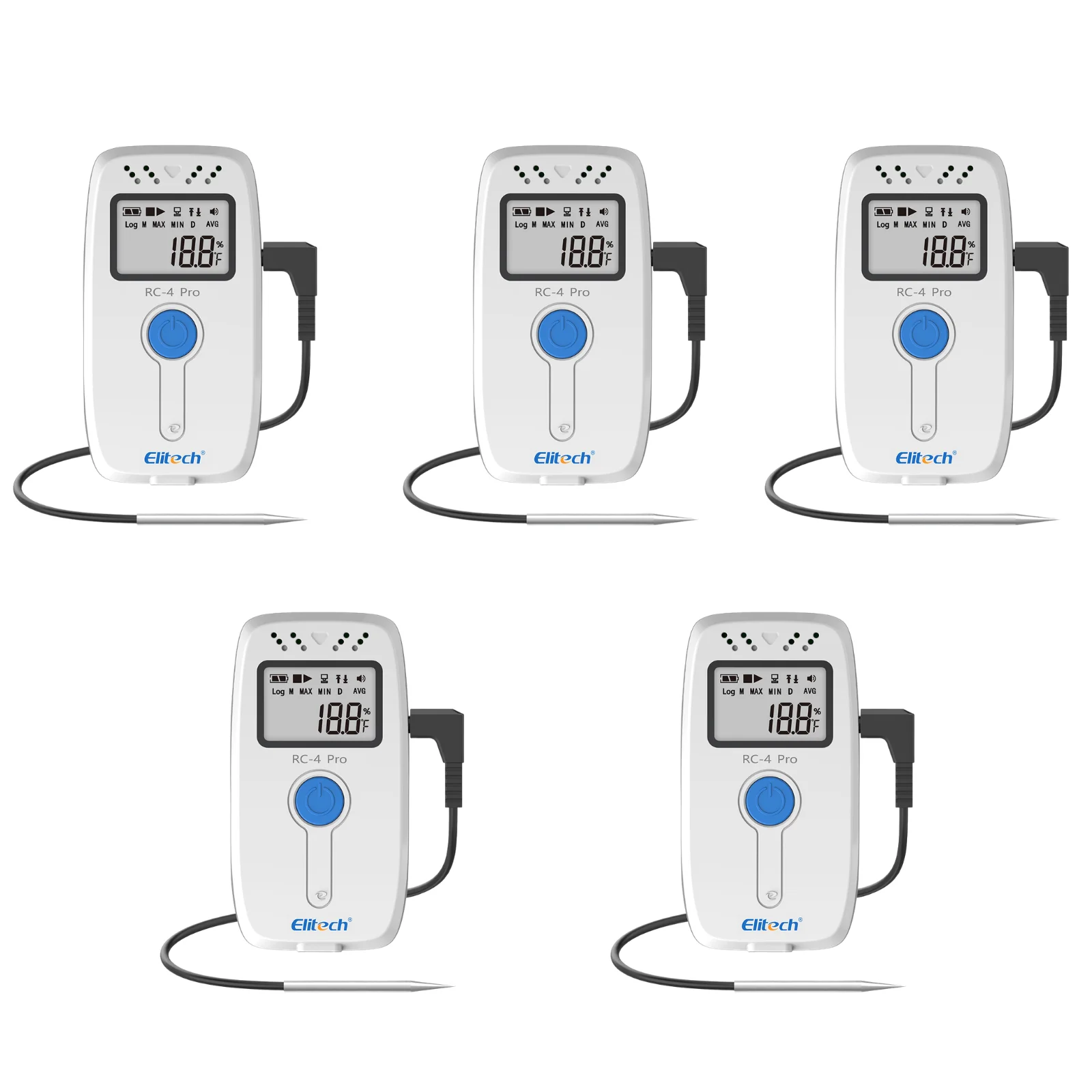 【Pack】Elitech RC-4H Pro PDF USB Digital Temperature Humidity Data Logger Reuseable Recorder DDL 64000 Points High Accuracy, Shadow Data, Built-in Buzzer, Auto PDF CSV Report, Windows/MacOS Software