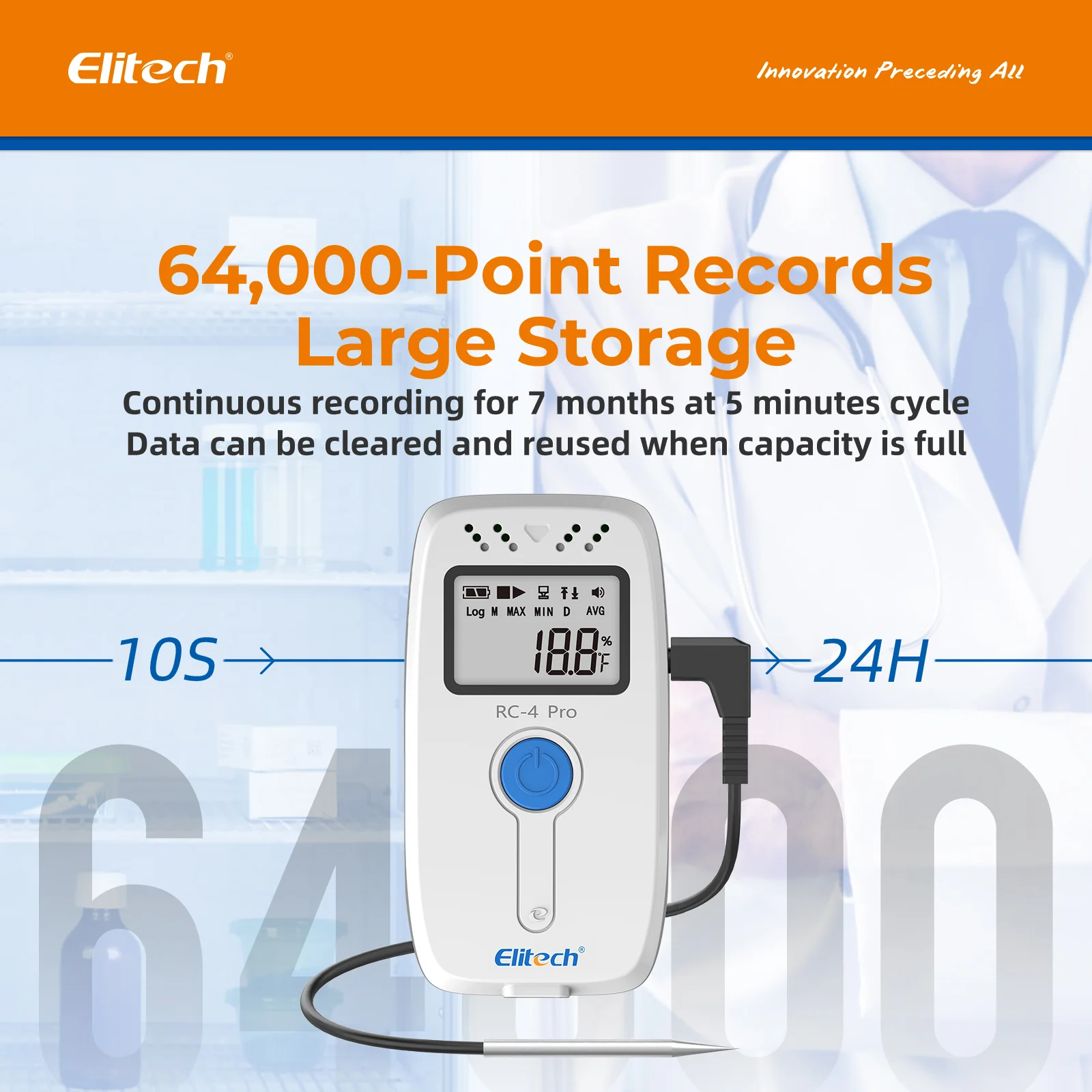 【Pack】Elitech RC-4H Pro PDF USB Digital Temperature Humidity Data Logger Reuseable Recorder DDL 64000 Points High Accuracy, Shadow Data, Built-in Buzzer, Auto PDF CSV Report, Windows/MacOS Software - Image 3