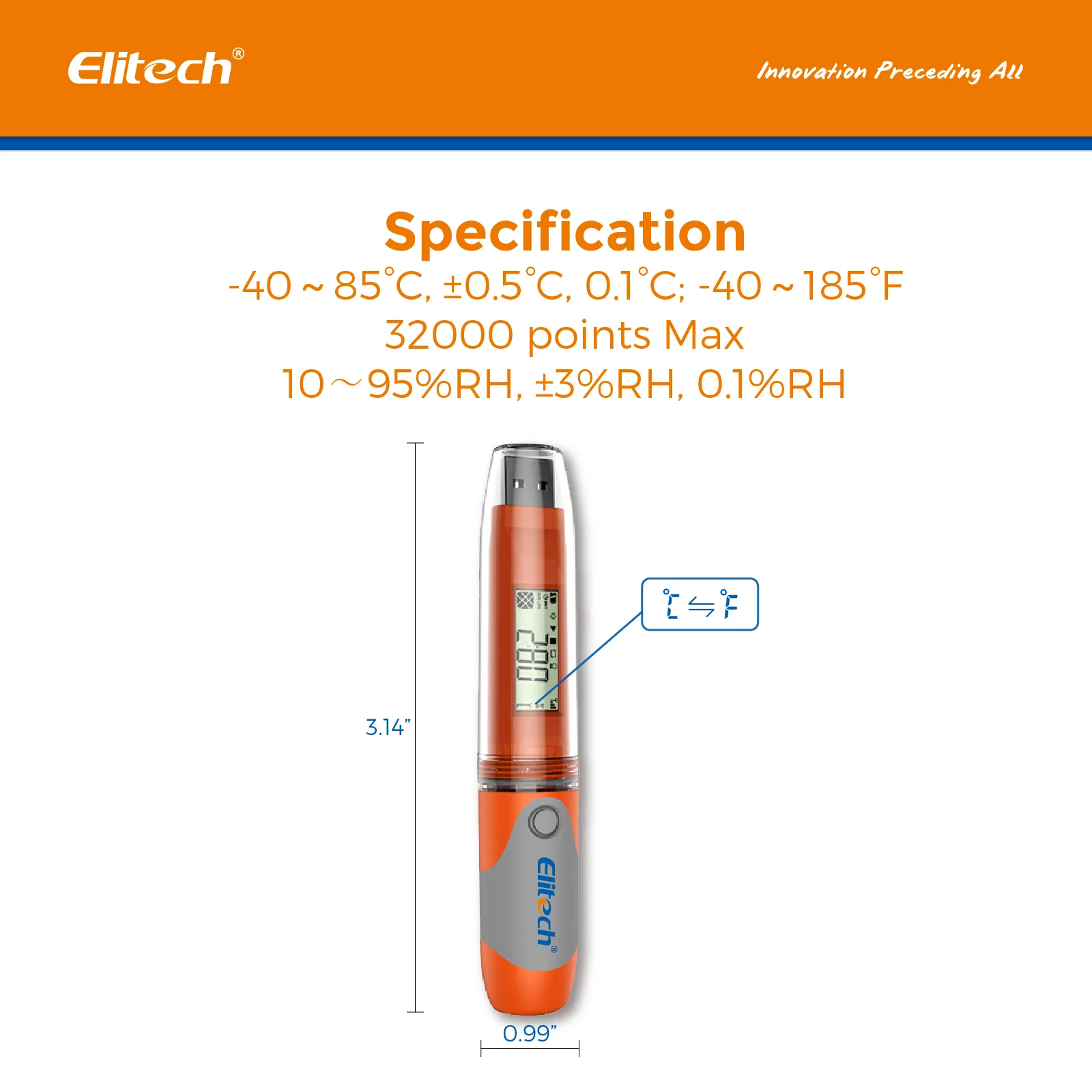 Elitech RC-51H USB Temperature Humidity Data Logger, 32000 Recordings ,PDF Report, 2-Year Battery Life, Calibration Certified - Image 3