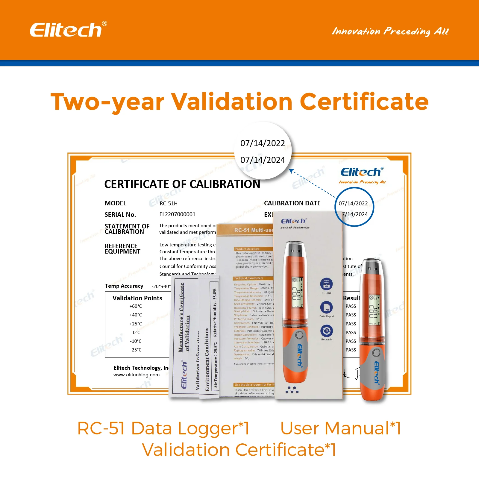 Elitech RC-51H USB Temperature Humidity Data Logger, 32000 Recordings ,PDF Report, 2-Year Battery Life, Calibration Certified - Image 6