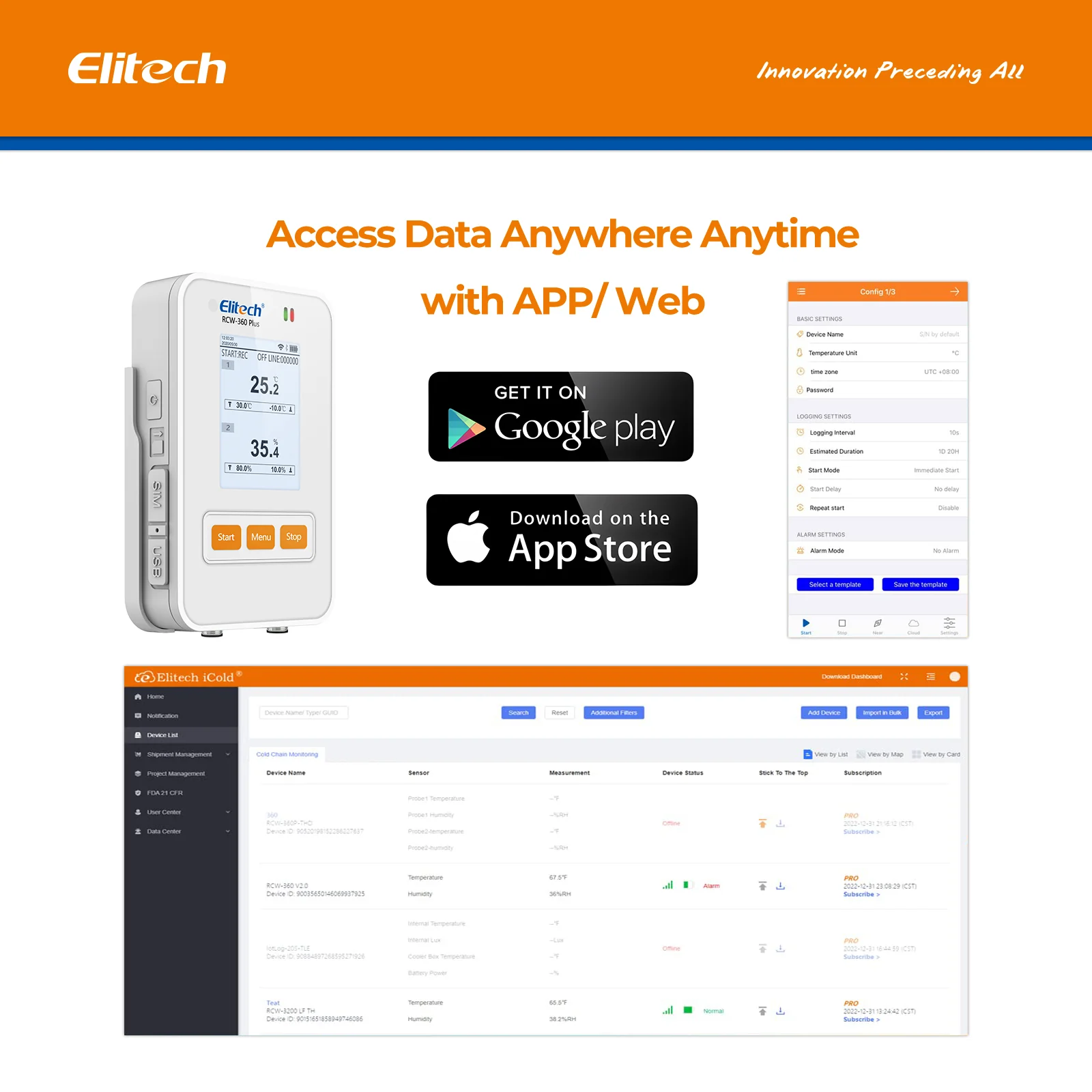 Elitech RCW-360Plus-WG-DC WiFi + 4G Cellulari Real-Time Digital Temperature Humidity Light Data Logger with Diverse Replaceable Probes(Sold Separately), 100,000 Points, Cloud Data Storage, SMS/Email/APP/Web Alarm, TFT Color Screen - Image 3