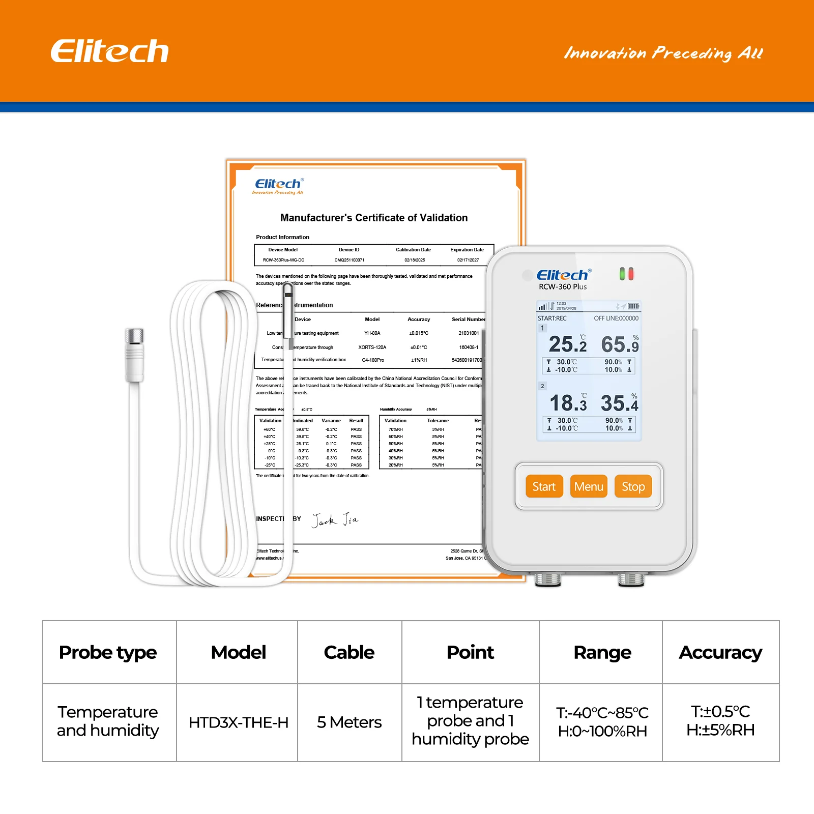Elitech RCW-360Plus-WG-DC WiFi + 4G Cellulari Real-Time Digital Temperature Humidity Light Data Logger with Diverse Replaceable Probes(Sold Separately), 100,000 Points, Cloud Data Storage, SMS/Email/APP/Web Alarm, TFT Color Screen - Image 7