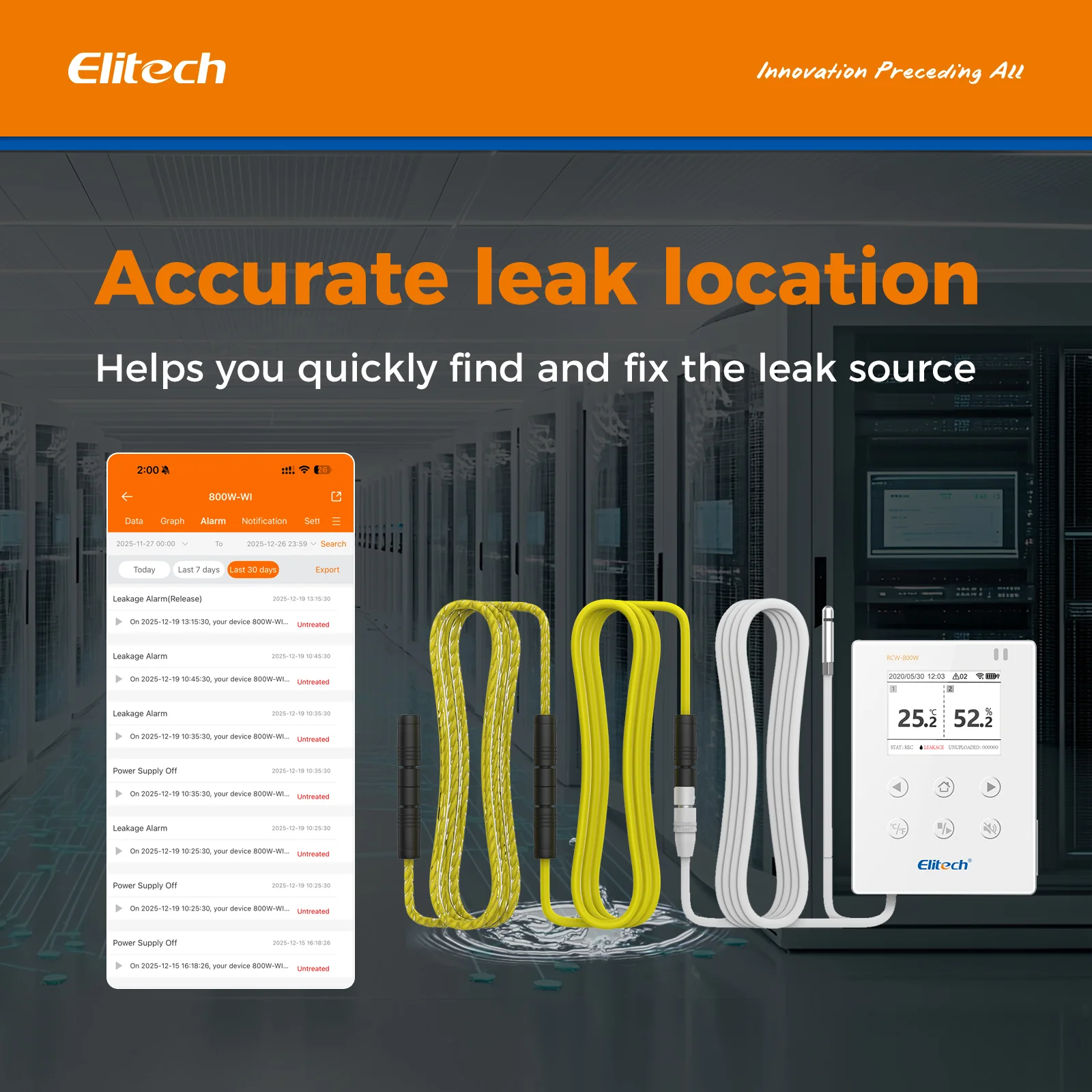 Elitech RCW-800W-WI WiFi Real-time Temperature Humidity Data Logger Water Leak Detector, SMS/Email/APP Alert, Cloud Data Storage, 10M Patch Cord (-40℃~80℃, : 0~100%RH) - Image 3