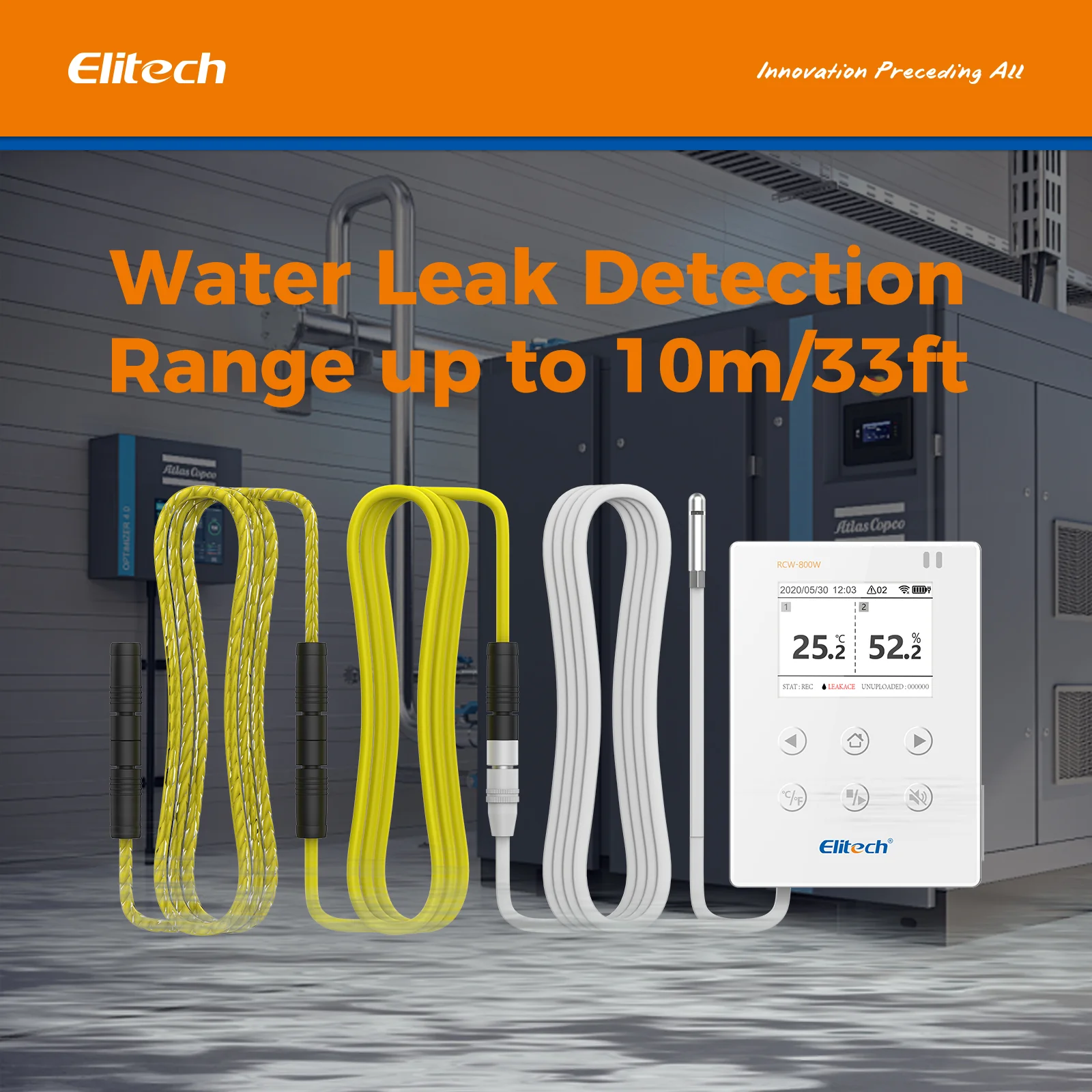 Elitech RCW-800W-WI WiFi Real-time Temperature Humidity Data Logger Water Leak Detector, SMS/Email/APP Alert, Cloud Data Storage, 10M Patch Cord (-40℃~80℃, : 0~100%RH) - Image 4