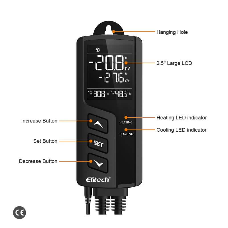 Elitech STC-1000Pro Temperature Controller Thermostat Automatic Switch Cooling and Heating, Prewired - Just Plug and Play, Wall-mounted - Image 3